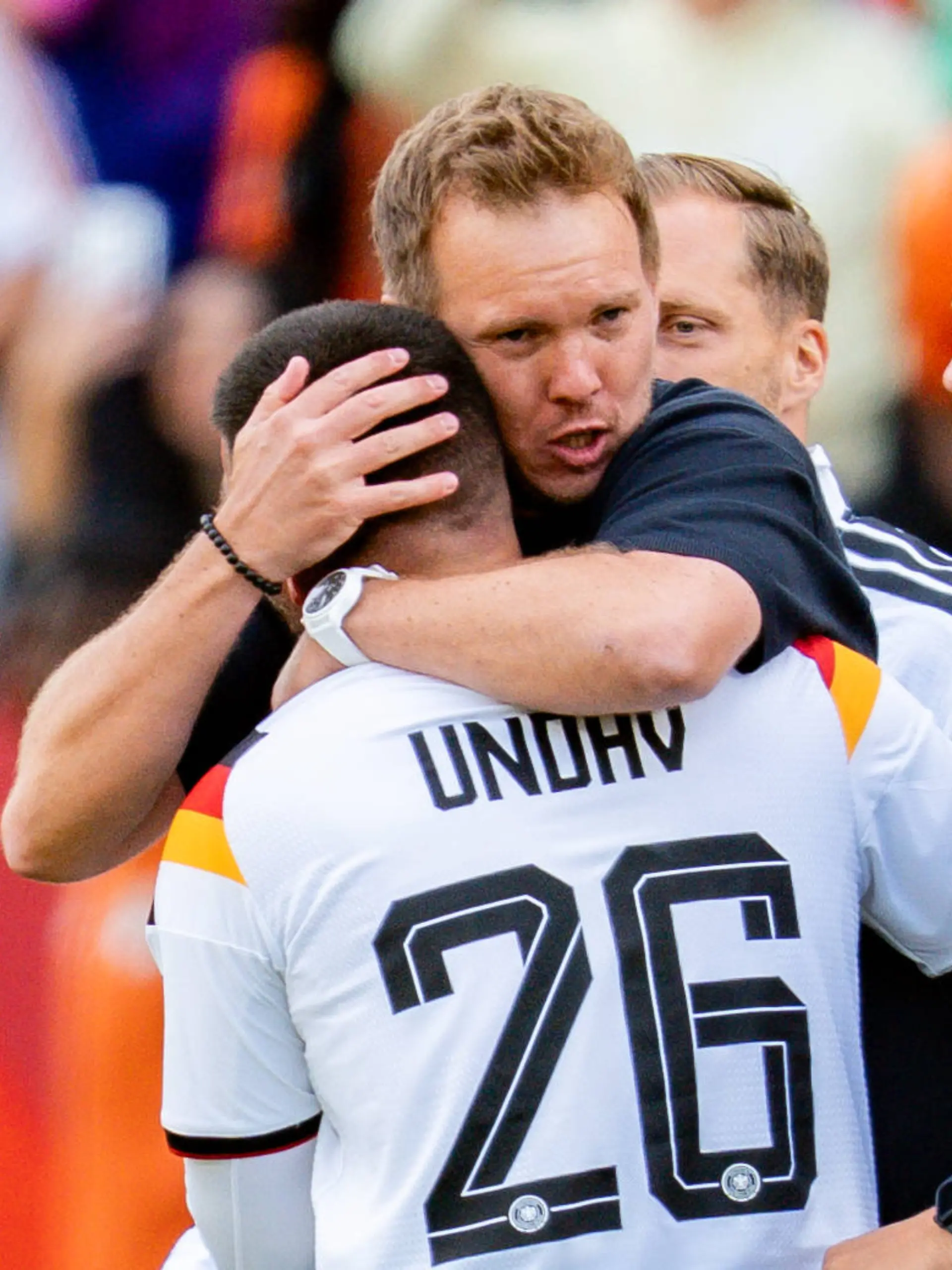 FIFA Fussball Weltmeisterschaft 2026, Gruppe E, Spiel 2, Deutschland vs Elfenbeinküste, 20.06.2026 im Toronto Stadium, Toronto Deniz Undav Deutschland wird gefeiert nach Abpfiff von Julian Nagelsmann Deutschland Oliver Baumann Deutschland Maximilian Beier Deutschland Pascal Gross Deutschland David Raum Deutschland Leon Goretzka Deutschland *** 2026 FIFA World Cup, Group E, Match 2, Germany vs. Ivory Coast, June 20, 2026, at Toronto Stadium, Toronto Deniz Undav Germany is celebrated after the final whistle by Julian Nagelsmann Germany Oliver Baumann Germany Maximilian Beier Germany Pascal Gross Germany David Raum Germany Leon Goretzka Germany,detected_source_language Copyright: xBahhoxKarax