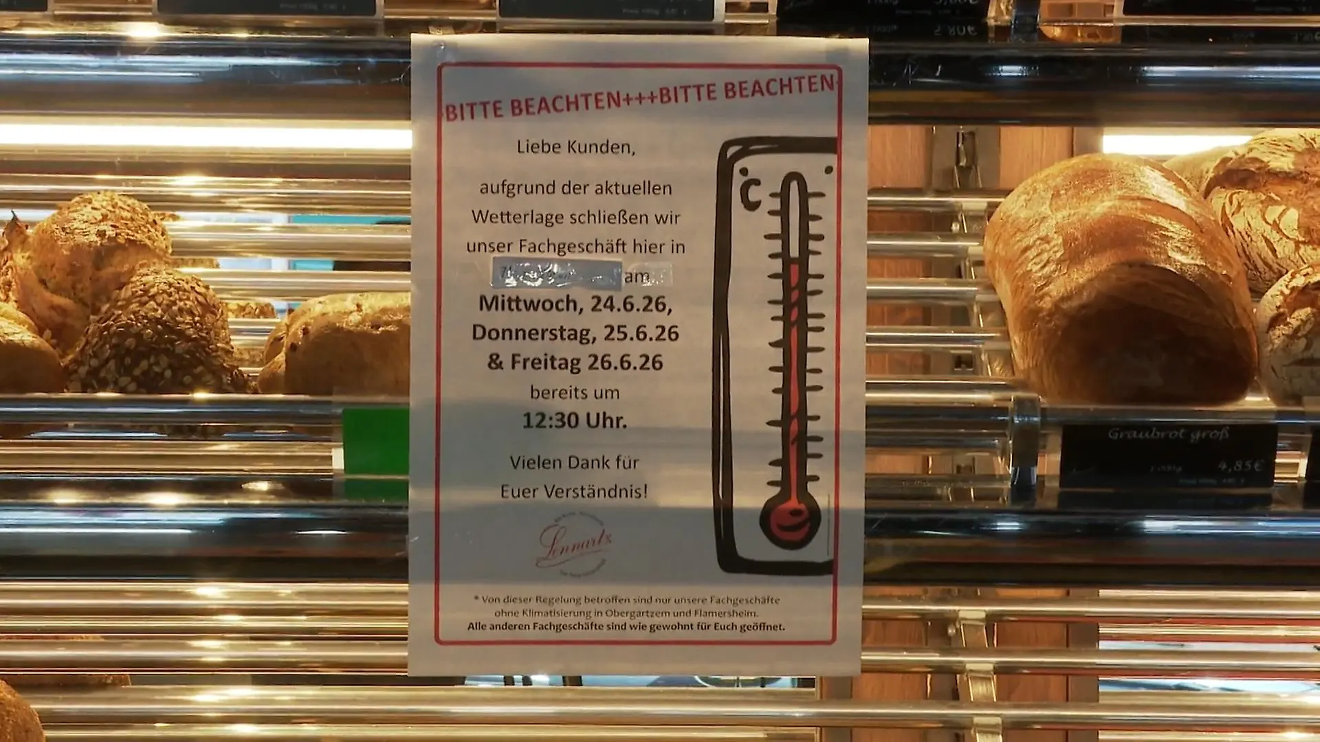 Bäckerei macht Hitzefrei Heiße Temperaturen im ganzen Land