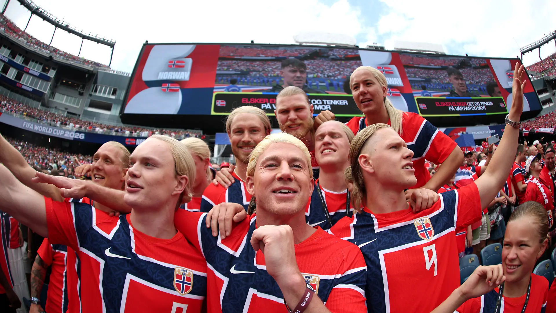 FOXBOROUGH, MASSACHUSETTS - JUNE 26: Channing Tatum cheers with Norway fans during the FIFA World Cup 2026 Group I match between Norway and France at Boston Stadium on June 26, 2026 in Foxborough, Massachusetts. (Photo by Steph Chambers - FIFA/FIFA via Getty Images)