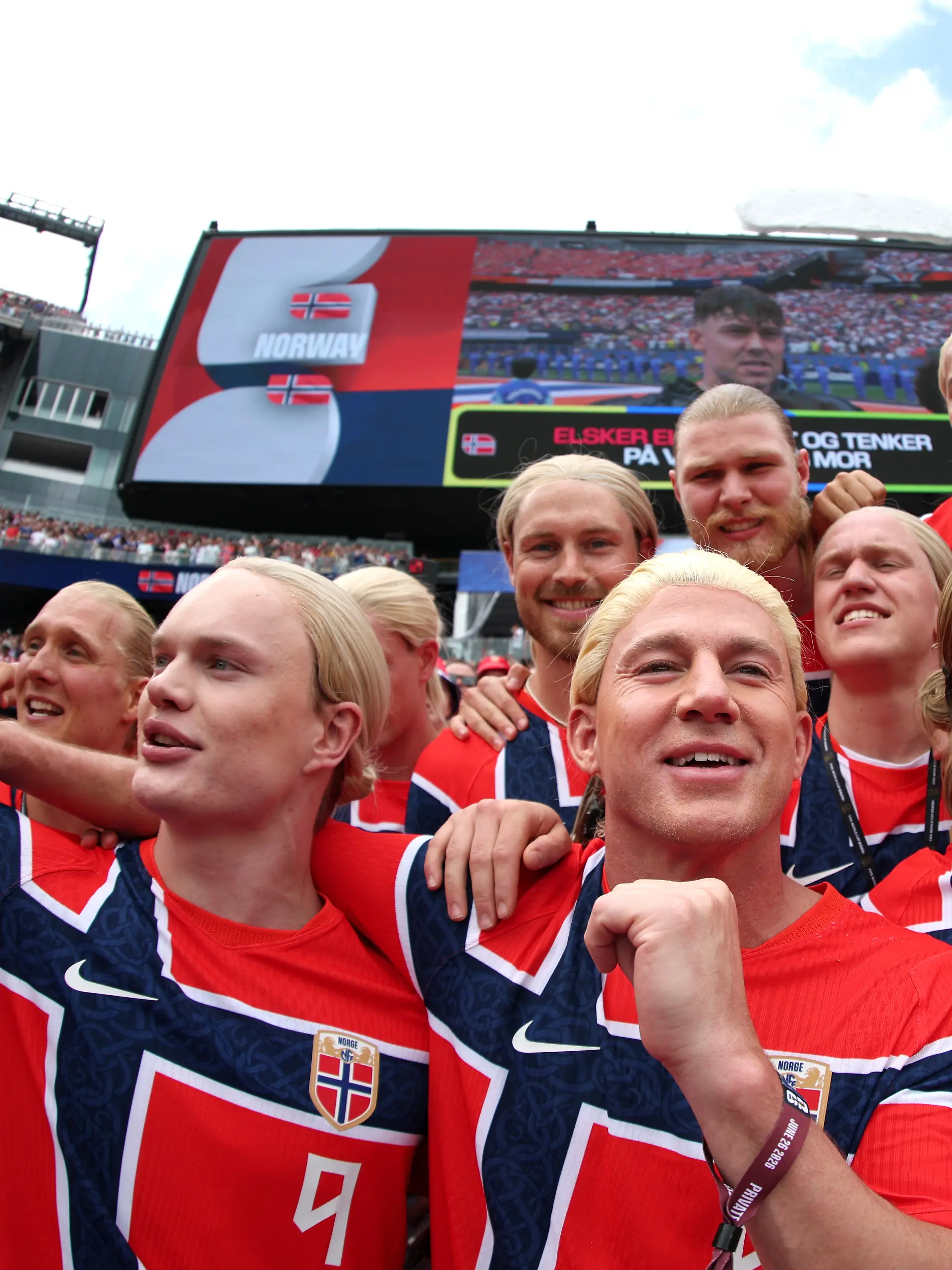 FOXBOROUGH, MASSACHUSETTS - JUNE 26: Channing Tatum cheers with Norway fans during the FIFA World Cup 2026 Group I match between Norway and France at Boston Stadium on June 26, 2026 in Foxborough, Massachusetts. (Photo by Steph Chambers - FIFA/FIFA via Getty Images)
