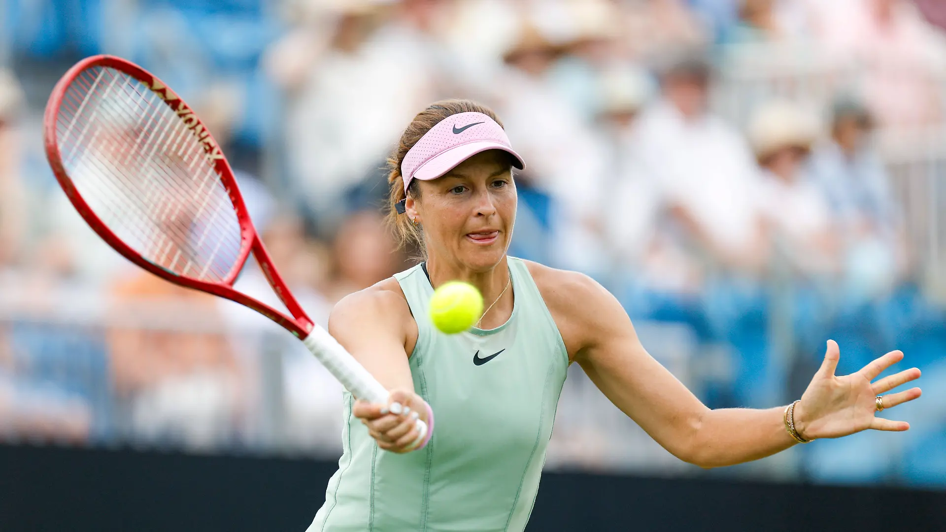 RECORD DATE NOT STATED 26th June 2026 Devonshire Park Lawn Tennis Club, Eastbourne, East Sussex, England Lexus Eastbourne Open Tennis, Day Six Tatjana Maria GER plays a forehand shot against Jelena Ostapenko LAT in the Women Semi-Final match HongboxChen
