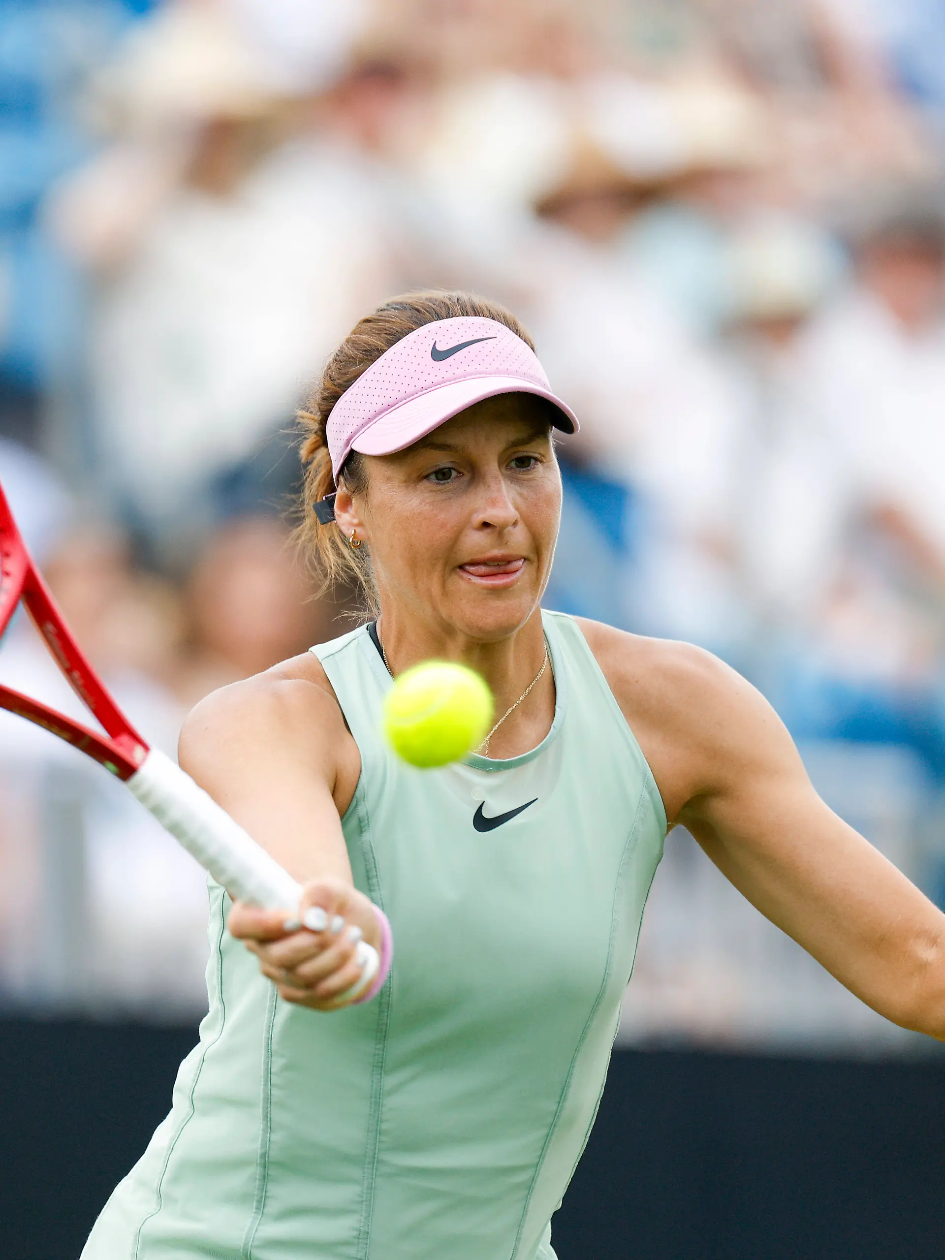RECORD DATE NOT STATED 26th June 2026 Devonshire Park Lawn Tennis Club, Eastbourne, East Sussex, England Lexus Eastbourne Open Tennis, Day Six Tatjana Maria GER plays a forehand shot against Jelena Ostapenko LAT in the Women Semi-Final match HongboxChen