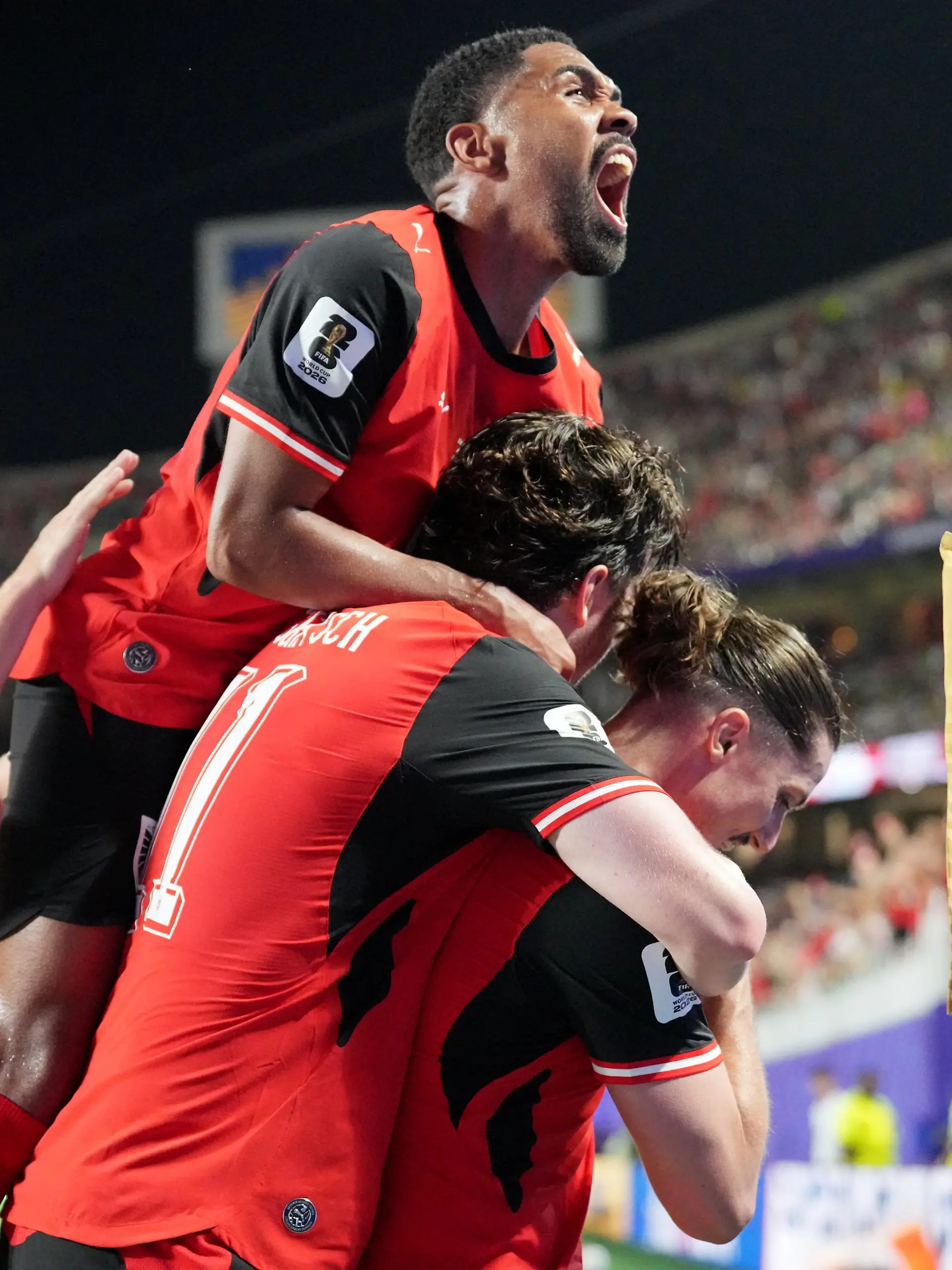 Soccer Football - FIFA World Cup 2026 - Group J - Algeria v Austria - Kansas City Stadium, Kansas City, Missouri, U.S. - June 27, 2026 Austria's Marcel Sabitzer celebrates scoring their second goal with teammates IMAGN IMAGES via Reuters/Denny Medley