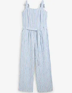 Jumpsuit aus Baumwoll-Leinen-Mix, blau-weiß