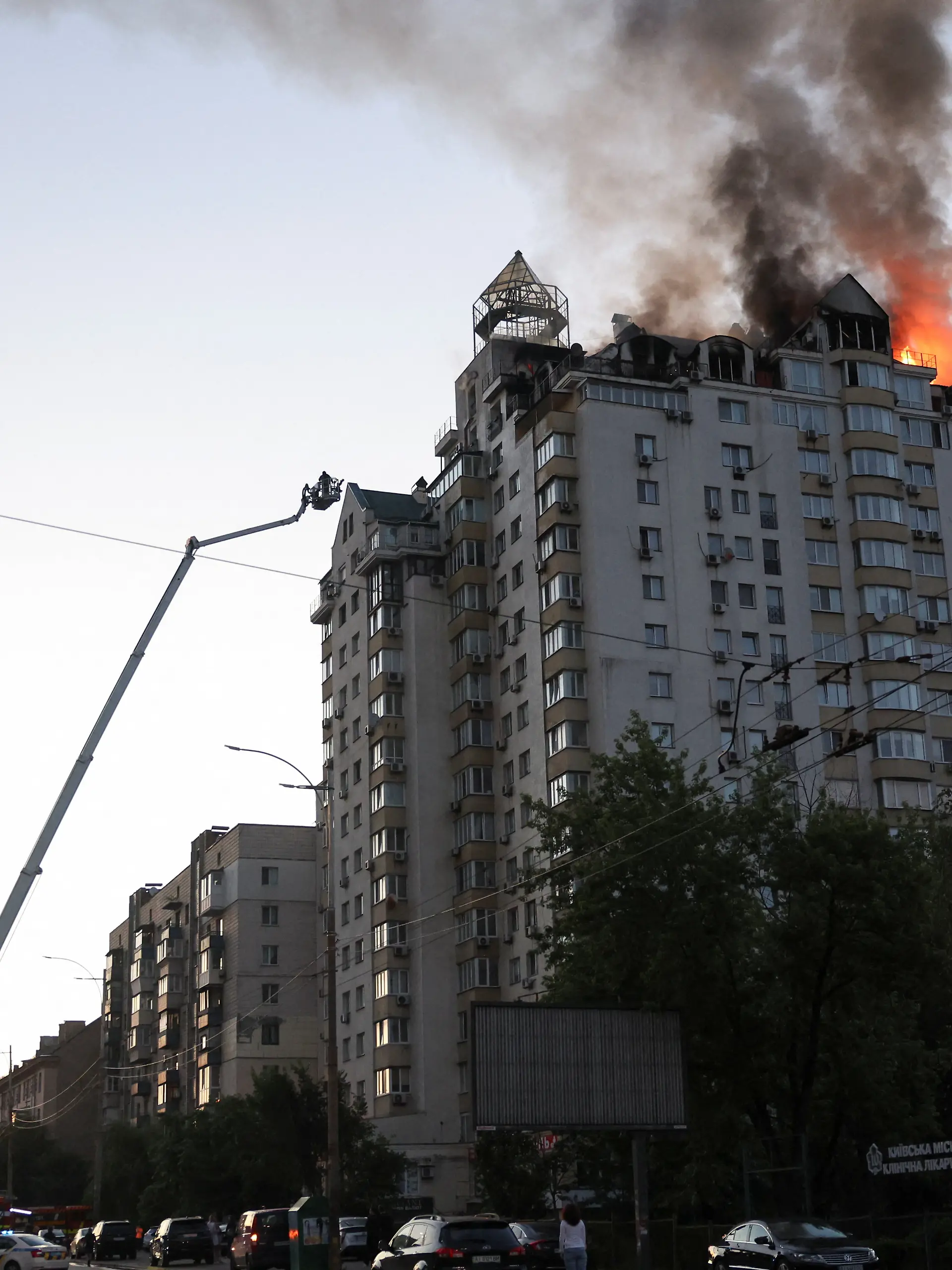 Firefighters work at the site of an apartment building damaged during overnight Russian missile and drone strikes, amid Russia’s attack on Ukraine, in Kyiv, Ukraine, July 2, 2026. REUTERS/Alina Smutko