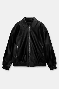 Kunstlederjacke mit Gummizug am Saum
