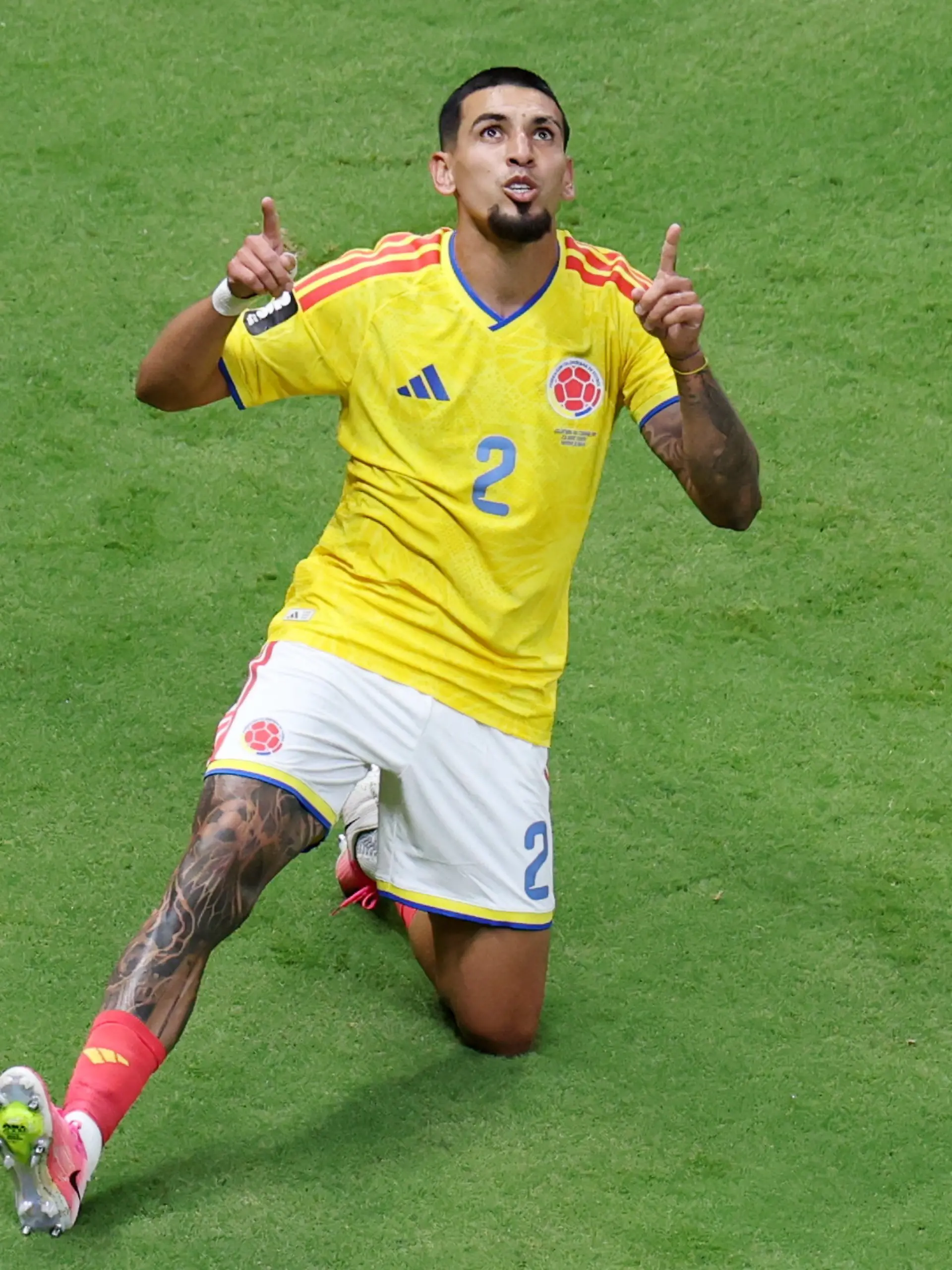 Soccer Football - FIFA World Cup 2026 - Group K - Colombia v DR Congo - Estadio Guadalajara, Guadalajara, Mexico - June 23, 2026 Colombia's Daniel Munoz celebrates scoring their first goal REUTERS/Raquel Cunha