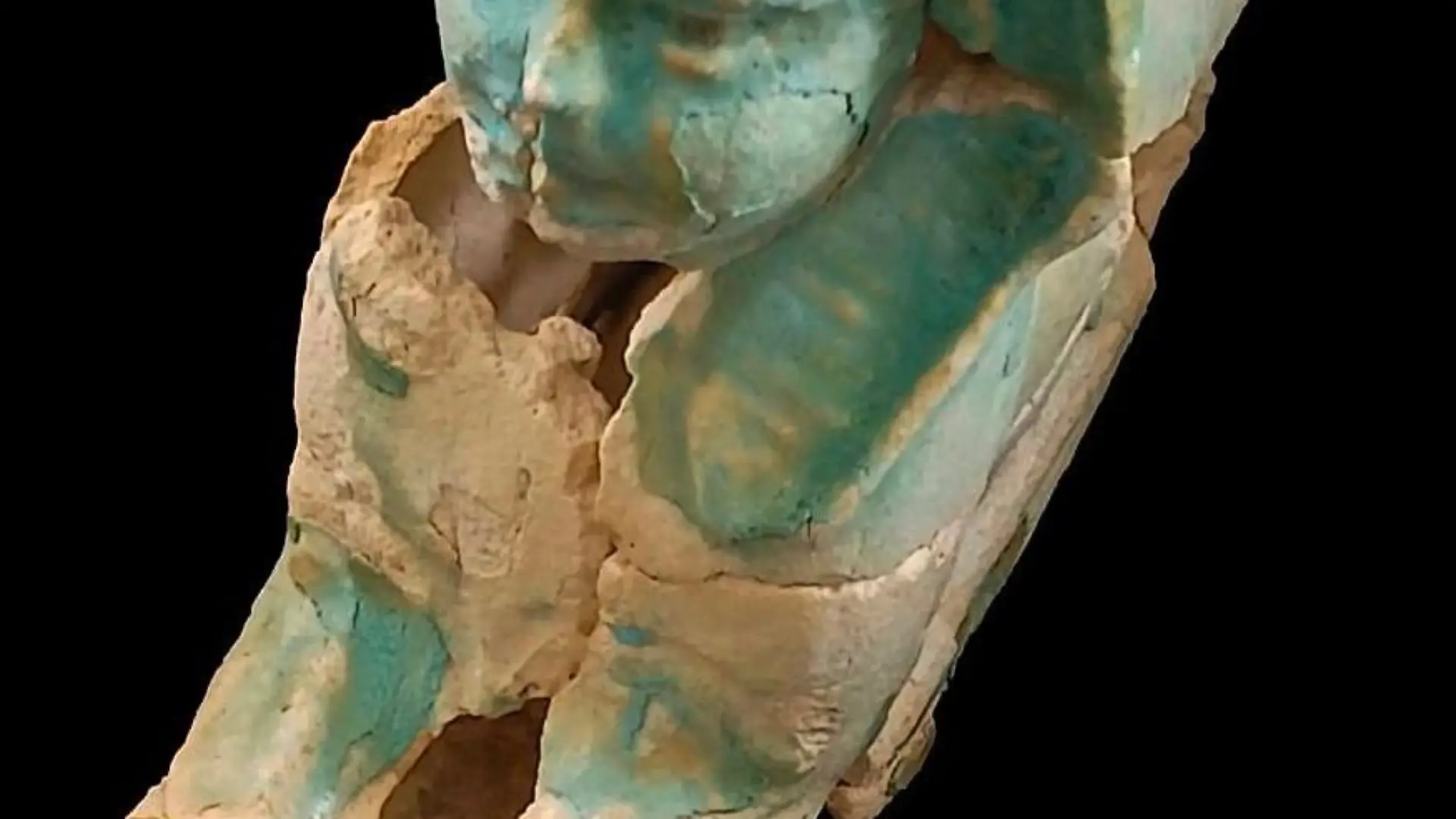 In this photo provided Saturday, July 4, 2026, by Ministery of Tourism and Antiquities, a recently discovered artifact is displayed in the Marina el-Alamein archaeological site, west of the Mediterranean city of Alexandria, Egypt. (Ministery of Tourism and Antiquities via AP)
