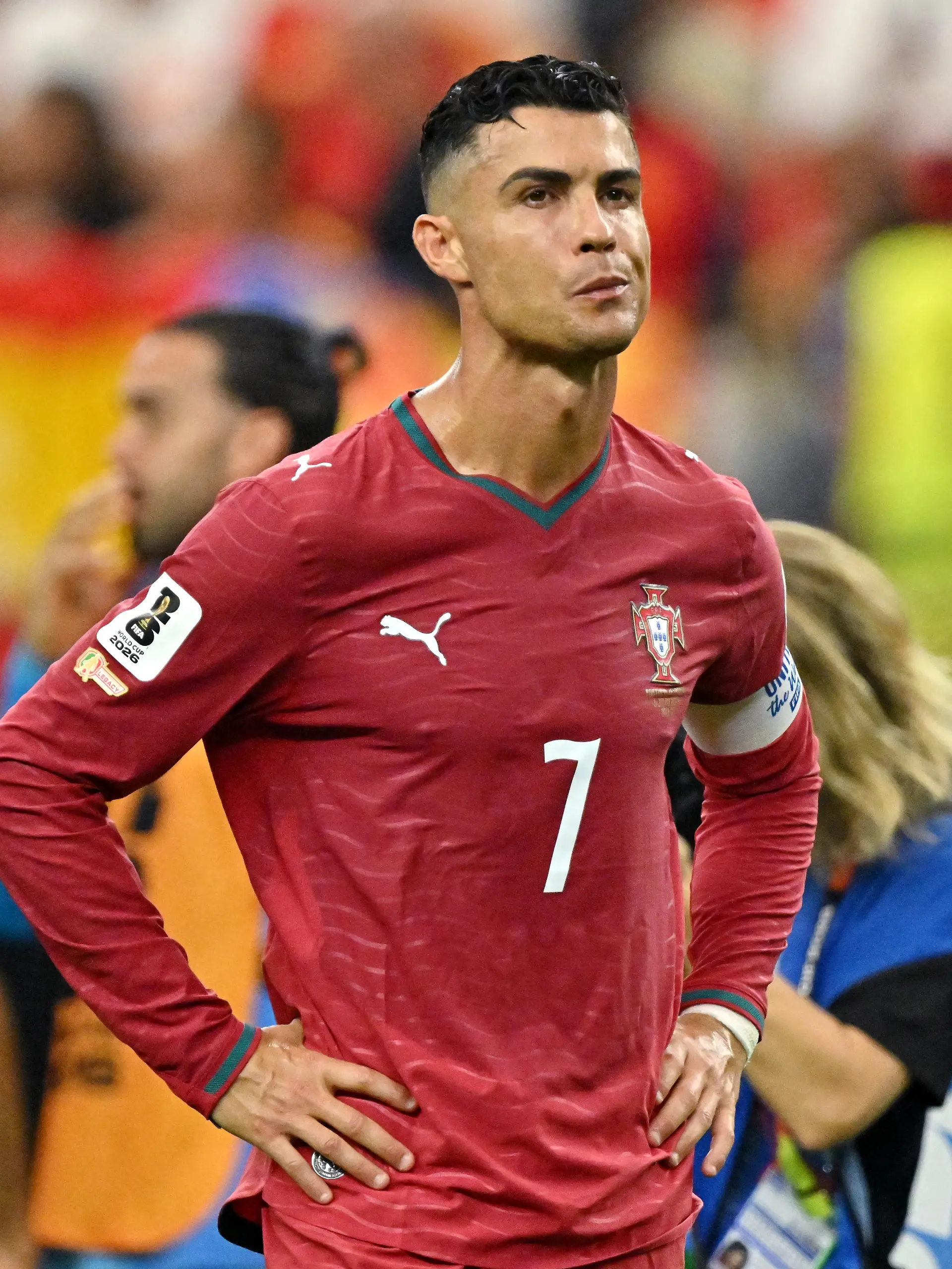 Soccer Football - FIFA World Cup 2026 - Round of 16 - Portugal v Spain - Dallas Stadium, Arlington, Texas, U.S. - July 6, 2026 Portugal’s Cristiano Ronaldo looks dejected after the match as Portugal are eliminated from the World Cup IMAGN IMAGES via Reuters/Maria Lysaker