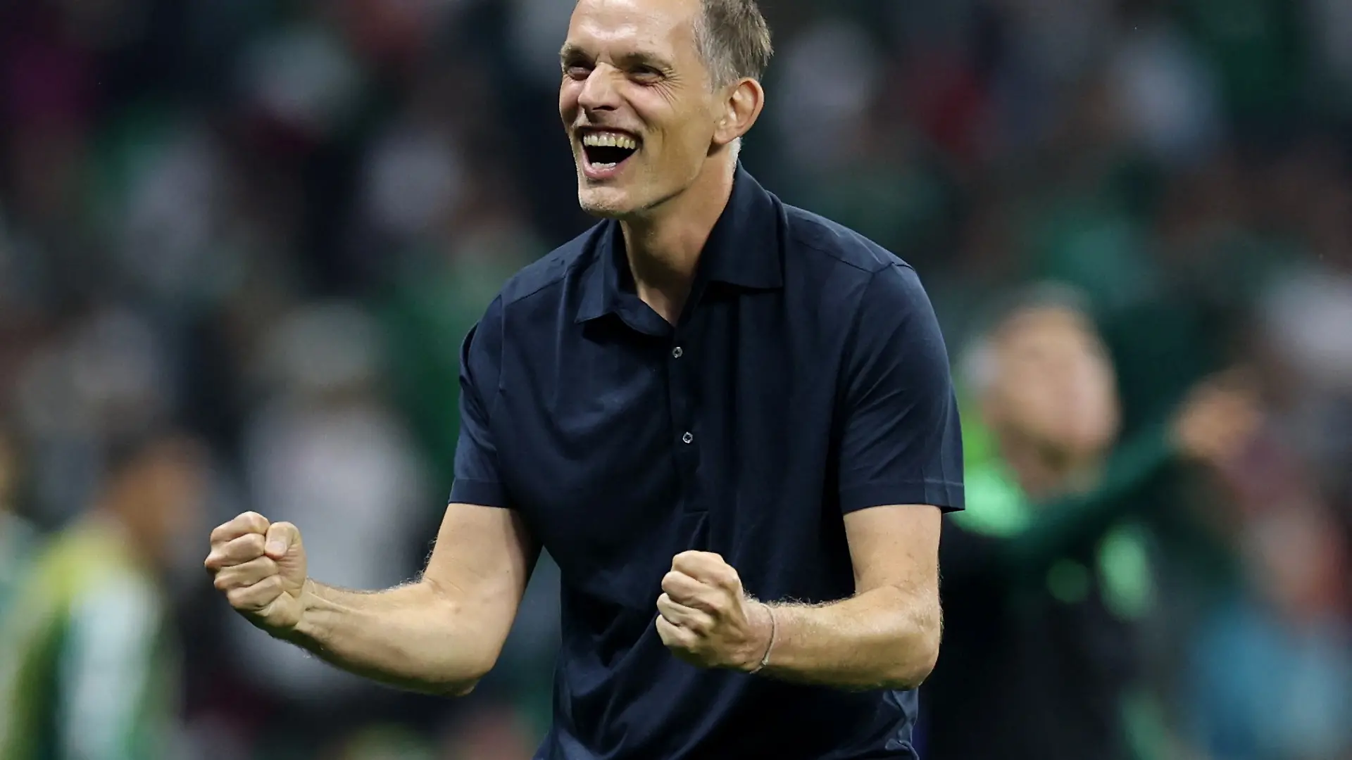 Soccer Football - FIFA World Cup 2026 - Round of 16 - Mexico v England - Estadio Azteca, Mexico City, Mexico - July 5, 2026 England manager Thomas Tuchel celebrates after the match REUTERS/Paul Childs