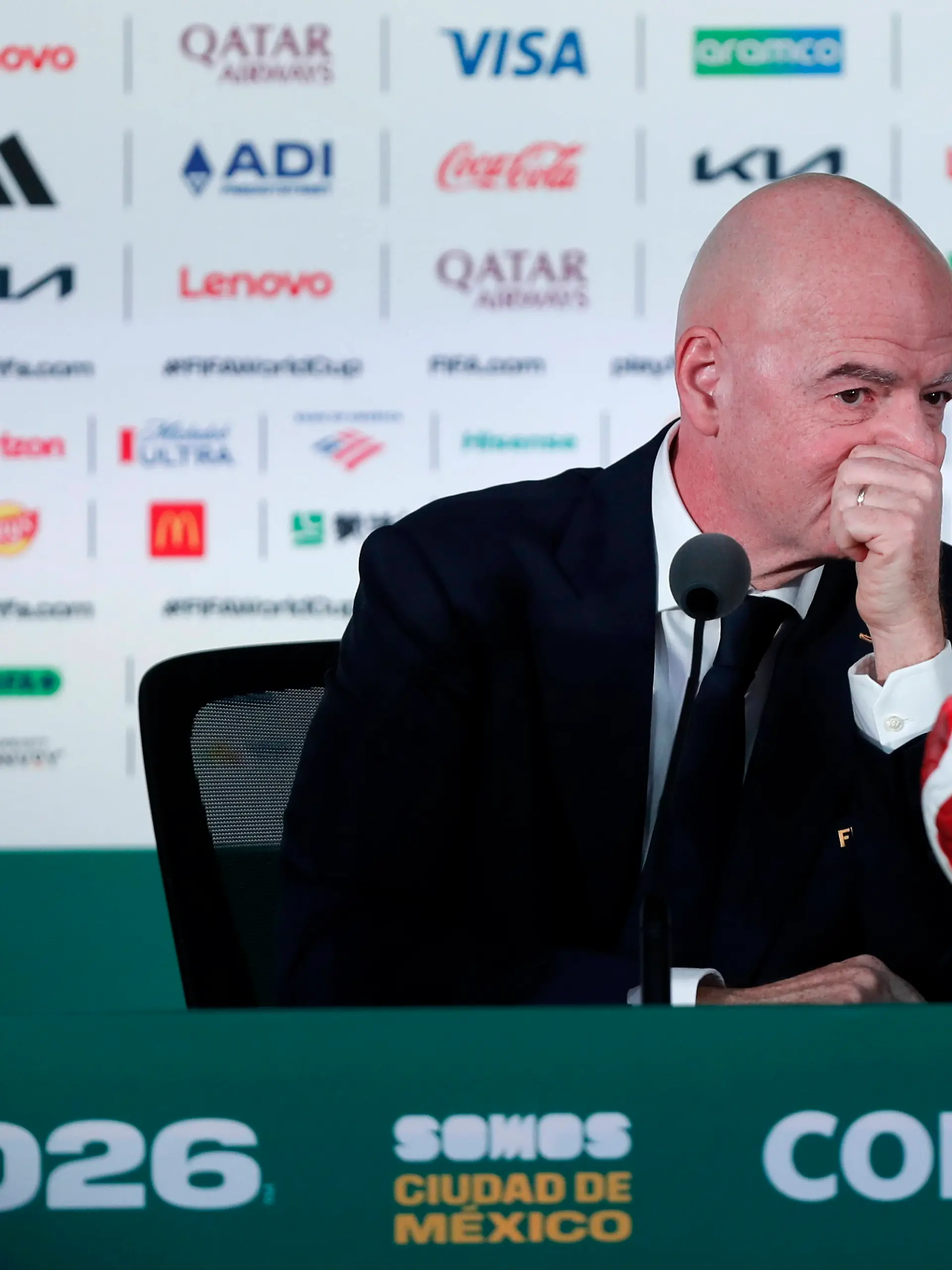 Infantino attends a press conference, PK, Pressekonferenz on the eve of the FIFA World Cup, WM, Weltmeisterschaft, Fussball 2026 opening match FIFA President Gianni Infantino attends a press conference on the eve of the FIFA World Cup 2026 opening match, in Mexico City, Mexico, 10 June 2026. MEXICO CITY Mexico PUBLICATIONxINxGERxAUTxINDxONLY Copyright: xISAACxESQUIVELx