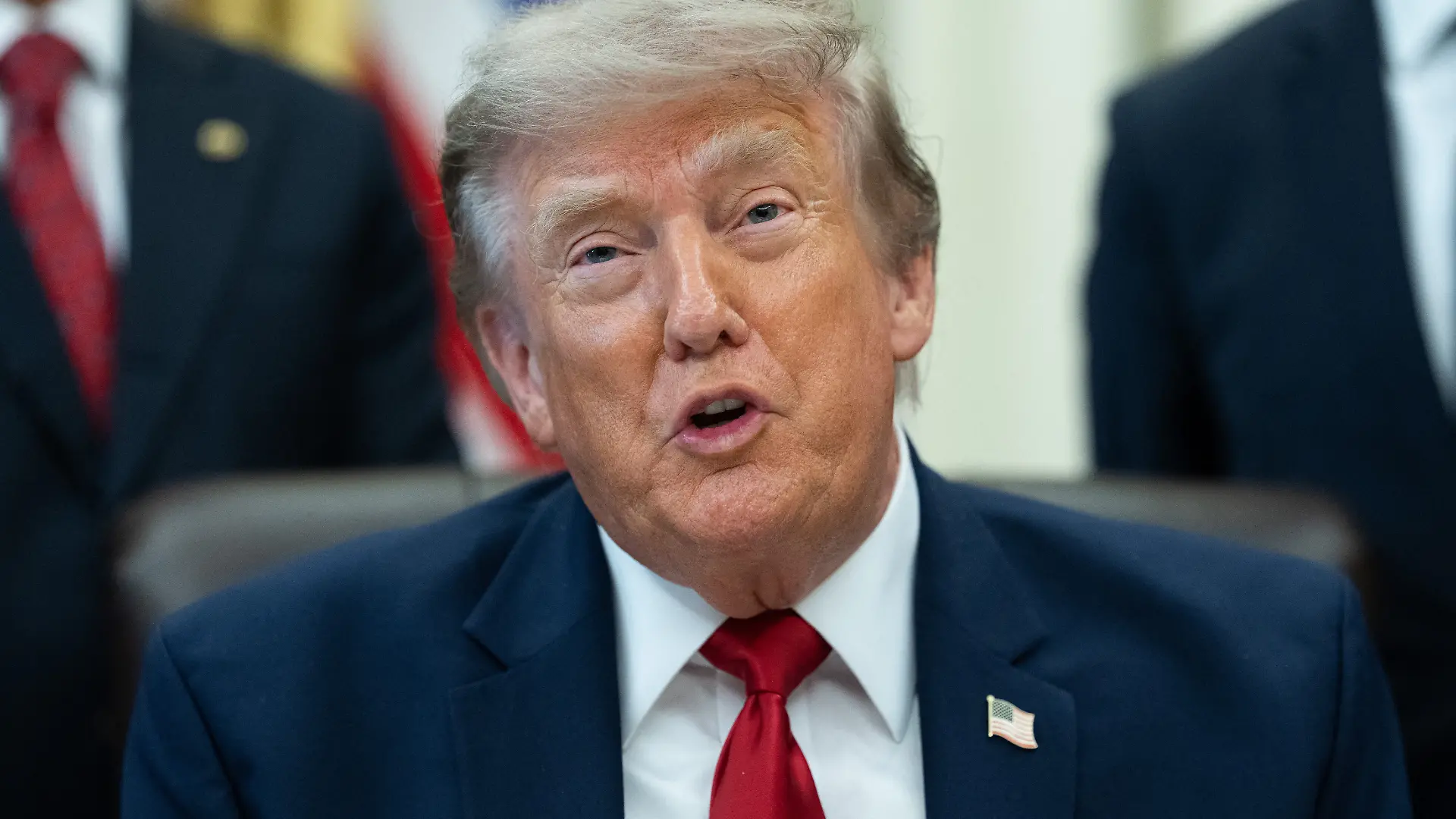 United States President Donald J Trump gives remarks to the press as during an Executive Order signing ceremony for an order that will modify two Utah monuments in the Oval Office of the White House in Washington, DC, USA, on Monday, July 13, 2026. Credit: Aaron Schwartz / Pool via CNP