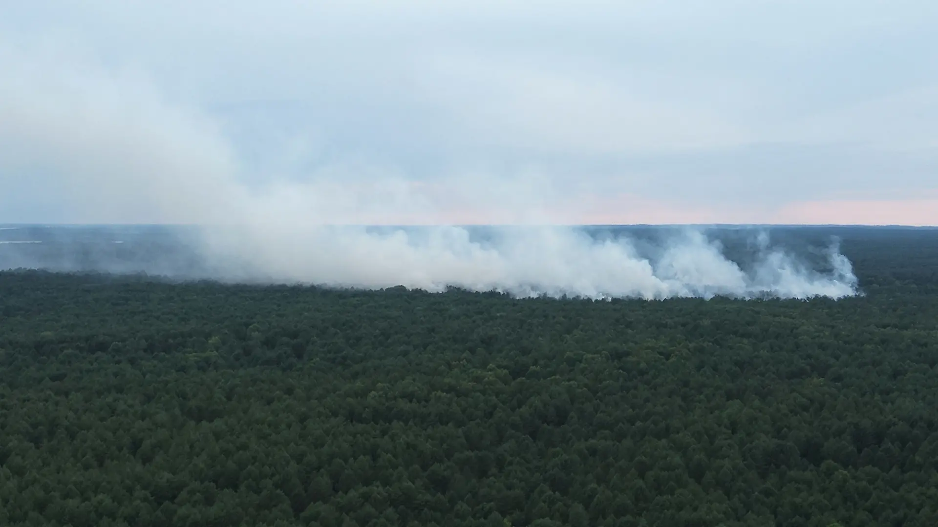 Rauch steigt bei einem Feuer im Müritz-Nationalpark auf. Die Brandfläche wuchs nach Angaben des Sprechers des Landkreises Mecklenburgische Seenplatte auf rund 6.300 Quadratmeter an - das entspricht ungefähr einem Fußballfeld. +++ dpa-Bildfunk +++