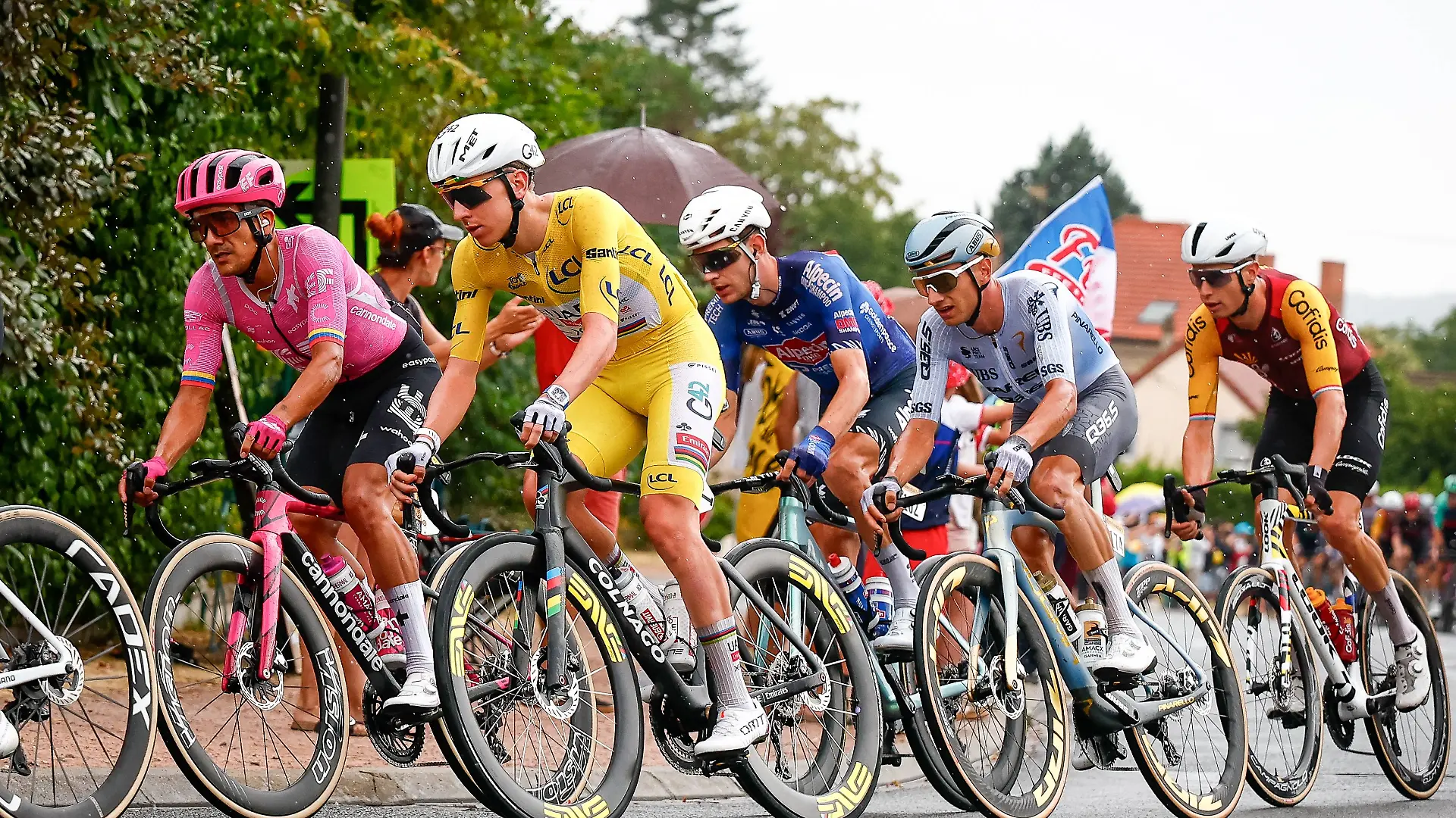 Ecuadorian Richard Carapaz of EF Education-EasyPost, Slovenian Tadej Pogacar of UAE Team Emirates XRG and Belgian Quinten Hermans of Pinarello-Q36.5 Pro Cycling Team pictured in action during the stage 11 of the 2026 Tour de France cycling race, a stage of 161km from Vichy to Nevers, on Wednesday 15 July 2026. The 113th edition of the Tour de France starts on Saturday 4 July in Barcelona, Spain, and will finish in Paris, France on the 26th of July. POOLxLUCAxBETTINI PUBLICATIONxNOTxINxBELxFRAxNEDxLUX x181180762x