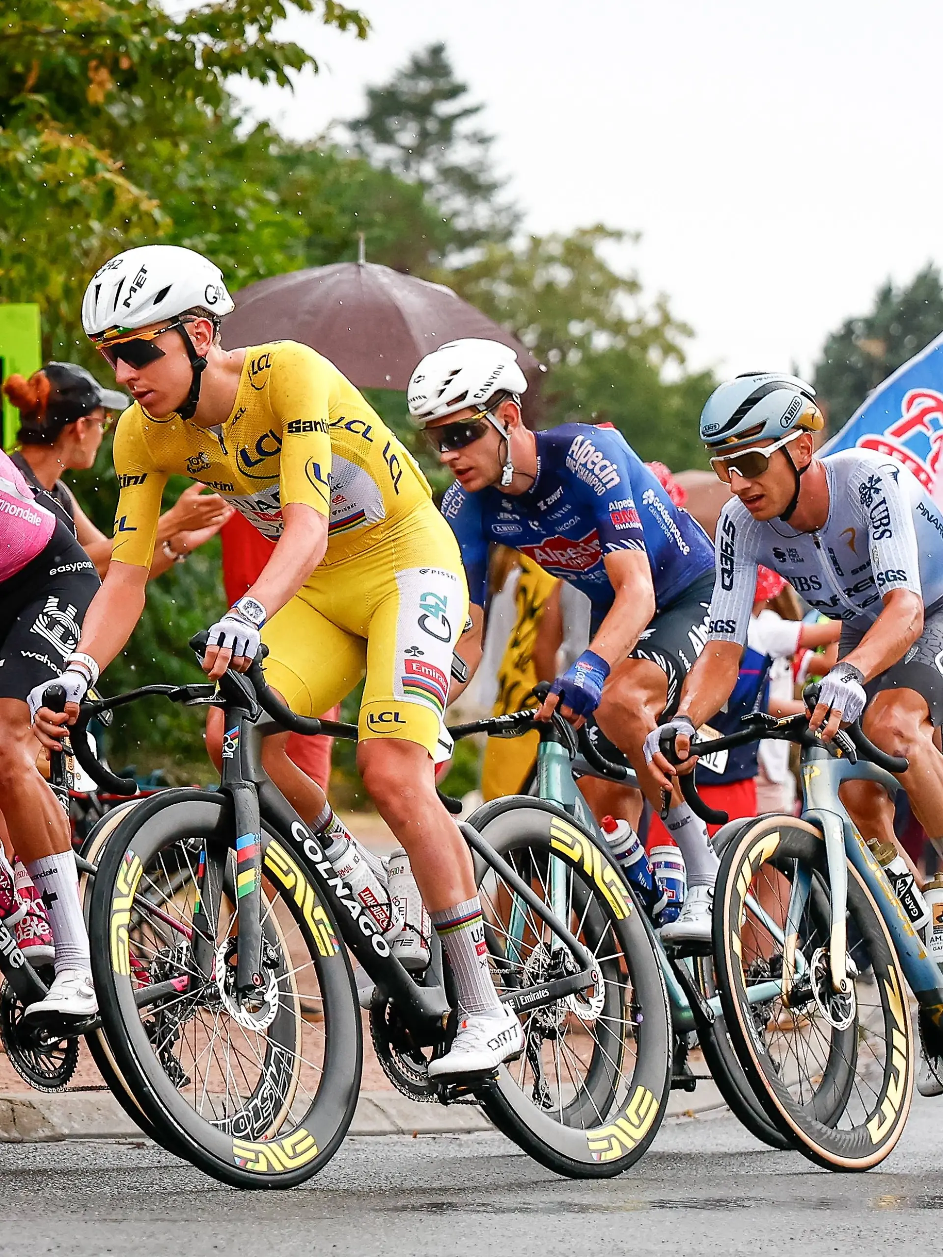 Ecuadorian Richard Carapaz of EF Education-EasyPost, Slovenian Tadej Pogacar of UAE Team Emirates XRG and Belgian Quinten Hermans of Pinarello-Q36.5 Pro Cycling Team pictured in action during the stage 11 of the 2026 Tour de France cycling race, a stage of 161km from Vichy to Nevers, on Wednesday 15 July 2026. The 113th edition of the Tour de France starts on Saturday 4 July in Barcelona, Spain, and will finish in Paris, France on the 26th of July. POOLxLUCAxBETTINI PUBLICATIONxNOTxINxBELxFRAxNEDxLUX x181180762x
