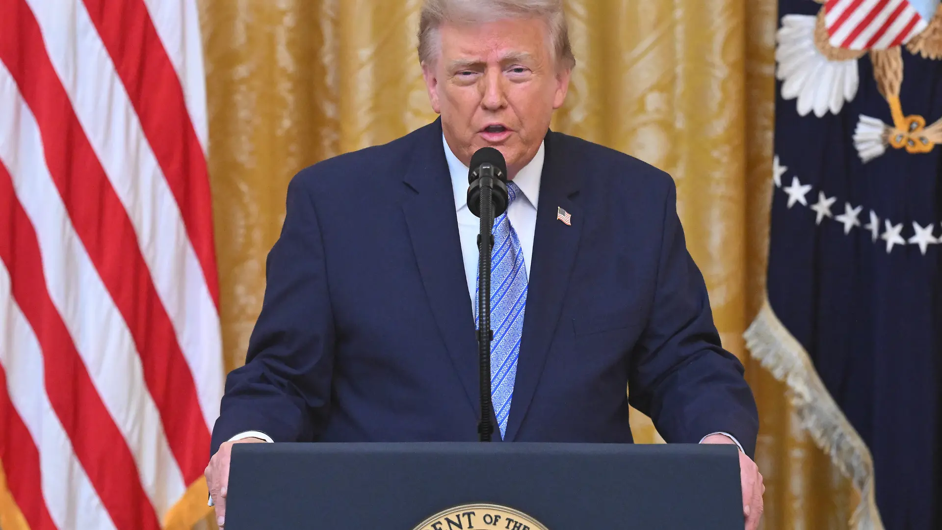 President Donald Trump speaks in the East Room of the White House, Thursday, July 16, 2026, in Washington. (Saul Loeb/Pool via AP)