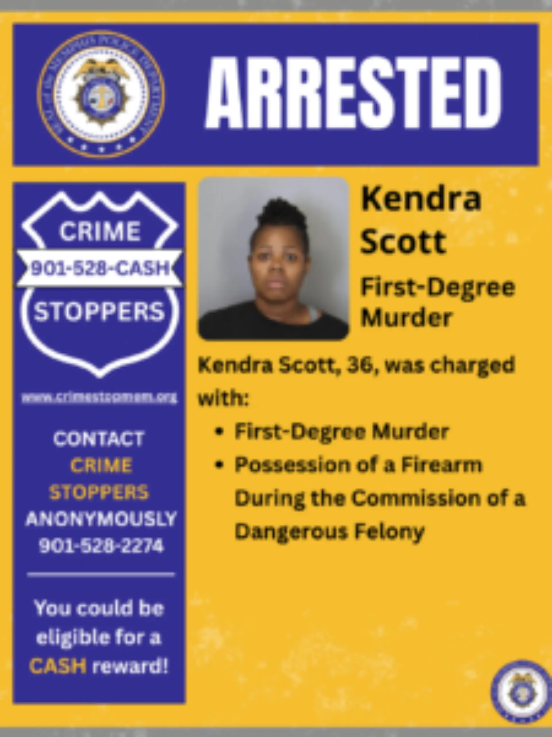Polizeimitteilung für die Verhaftung von Kendra Scott