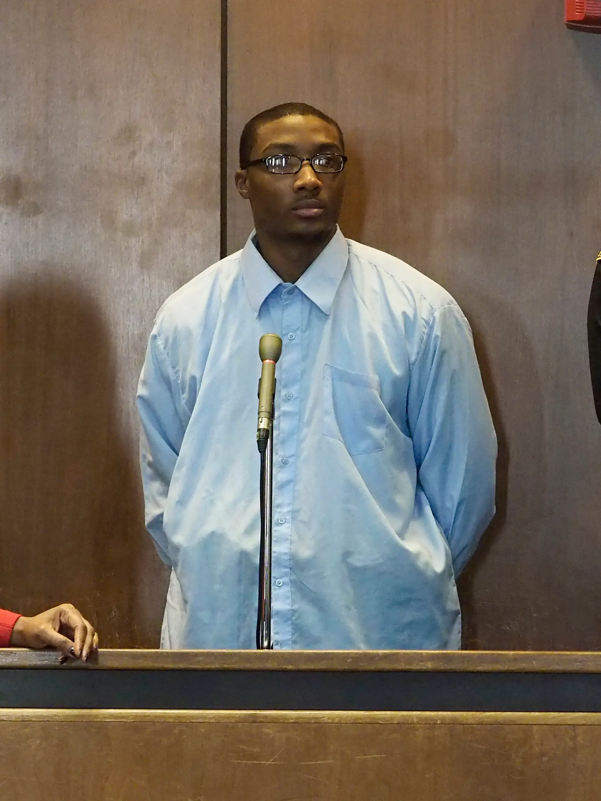Defense attorney Shevelle McPherson, left, stands next to her client, Khalil Wheeler-Weaver, 20, of Orange, center, as Wheeler-Weaver appears in Superior Court in Newark to be arraigned for the murder of Robin West, 19 of Philadelphia. Wheeler-Weaver previously pleaded not guilty to the strangling deaths of Joanne Browne, 33, and Sarah Butler, 20. March 13, 2017 (Patti Sapone/NJ Advance Media via AP, Pool)