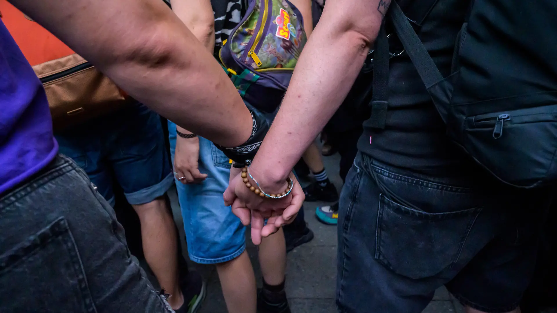 July 24, 2026, Berlin, Berlin, Germany: Two demonstrators of same sex hold hands at Dyke* March 2026, on July 24 2026, in Berlin, Germany. Thousands of demonstrators marched in the streets of Berlin's City Center and Kreuzberg districts for the annual Dyke* March just a day before the annual CSD parade and Internationalist Queer Pride (Credit Image: © Nikos Kanistras/ZUMA Press Wire
