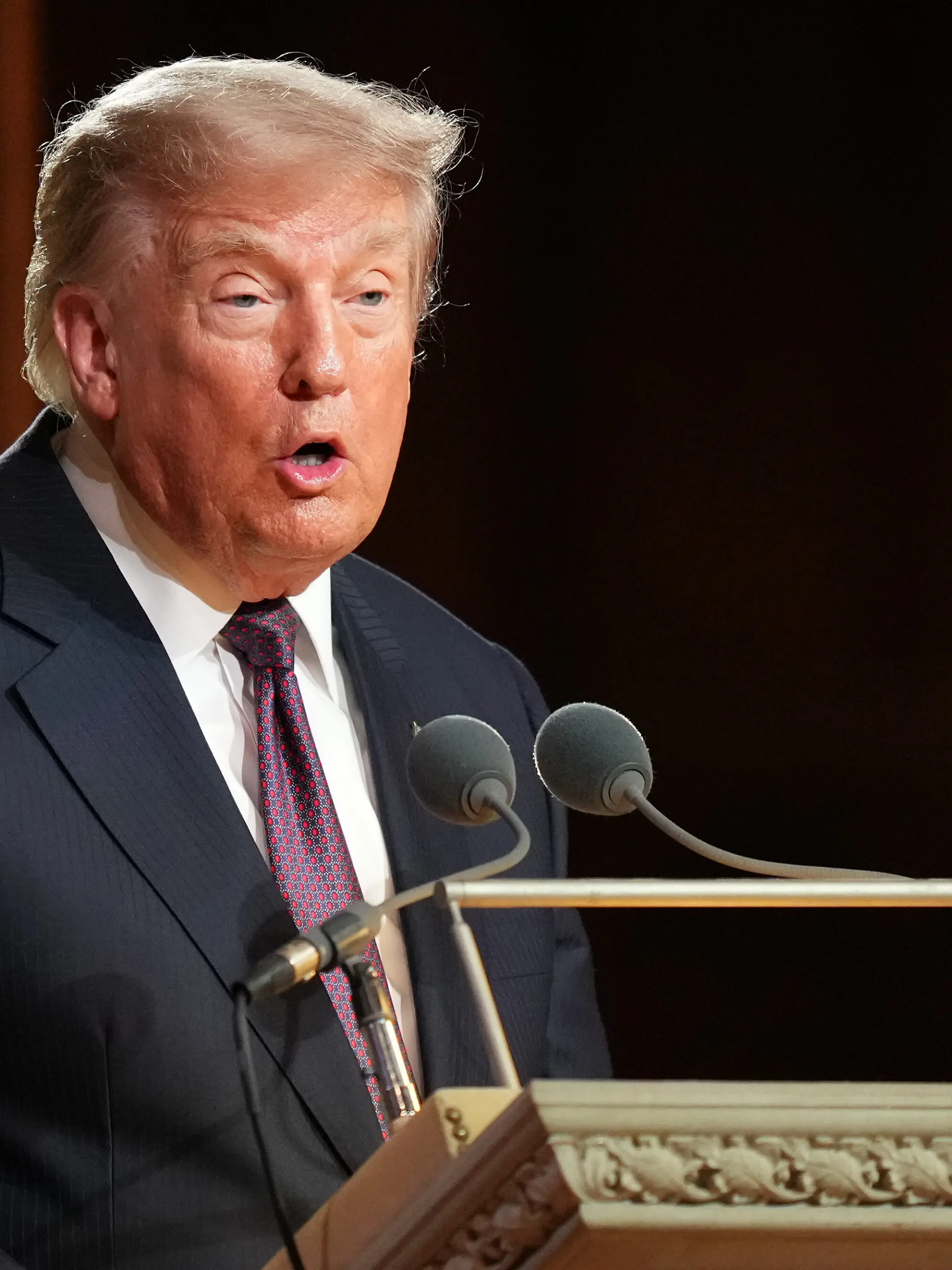 United States President Donald J Trump speaks at the funeral of late US Senator Lindsey Graham (Republican of South Carolina), at the Washington National Cathedral, Tuesday, July 28, 2026, in Washington. Credit: CNP / AdMedia