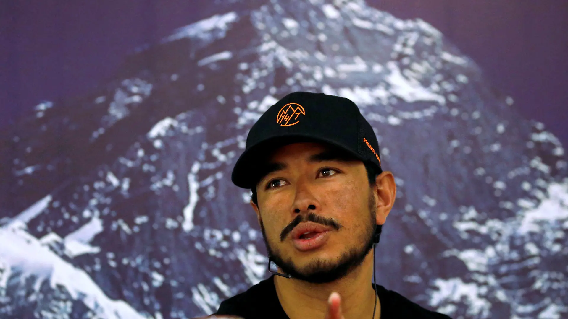 Nirmal Purja, attempting a record to climb fourteen 8000-meter mountain peaks in seven months speaks during a news conference after climbing six mountains including Mt. Everest in Kathmandu, Nepal May 28, 2019. REUTERS/Navesh Chitrakar