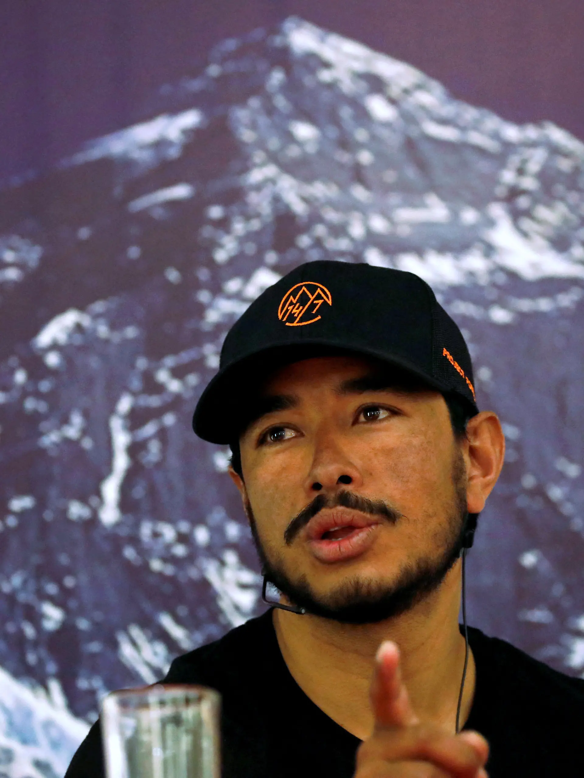 Nirmal Purja, attempting a record to climb fourteen 8000-meter mountain peaks in seven months speaks during a news conference after climbing six mountains including Mt. Everest in Kathmandu, Nepal May 28, 2019. REUTERS/Navesh Chitrakar