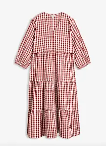 Tunika-Kleid aus festem Baumwoll-Mix, rot-weiß kariert