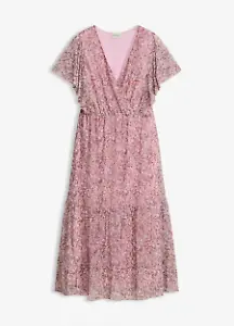 Midikleid aus softem Mesh, Rosa-floral