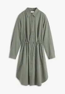 Hemdblusenkleid aus Leinen-Baumwoll-Mix, Olivgrün