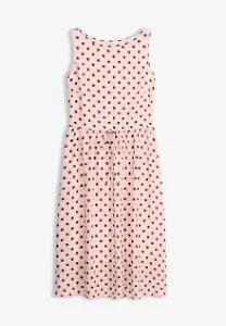Midikleid mit Bindeband, Rosa-braun-gepunktet