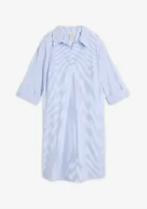 Hemdblusenkleid aus reiner Baumwolle, Blau-weiß-gestreift