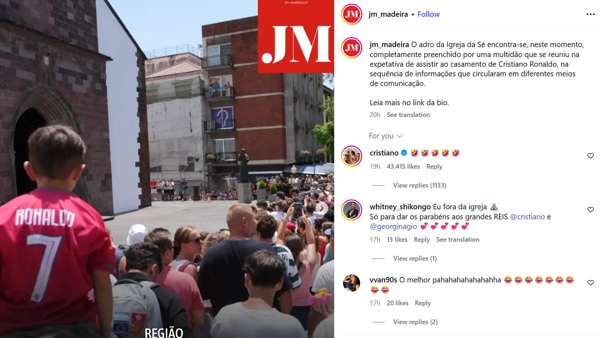 Cristiano Ronaldos Reaktion zu seiner Hochzeit