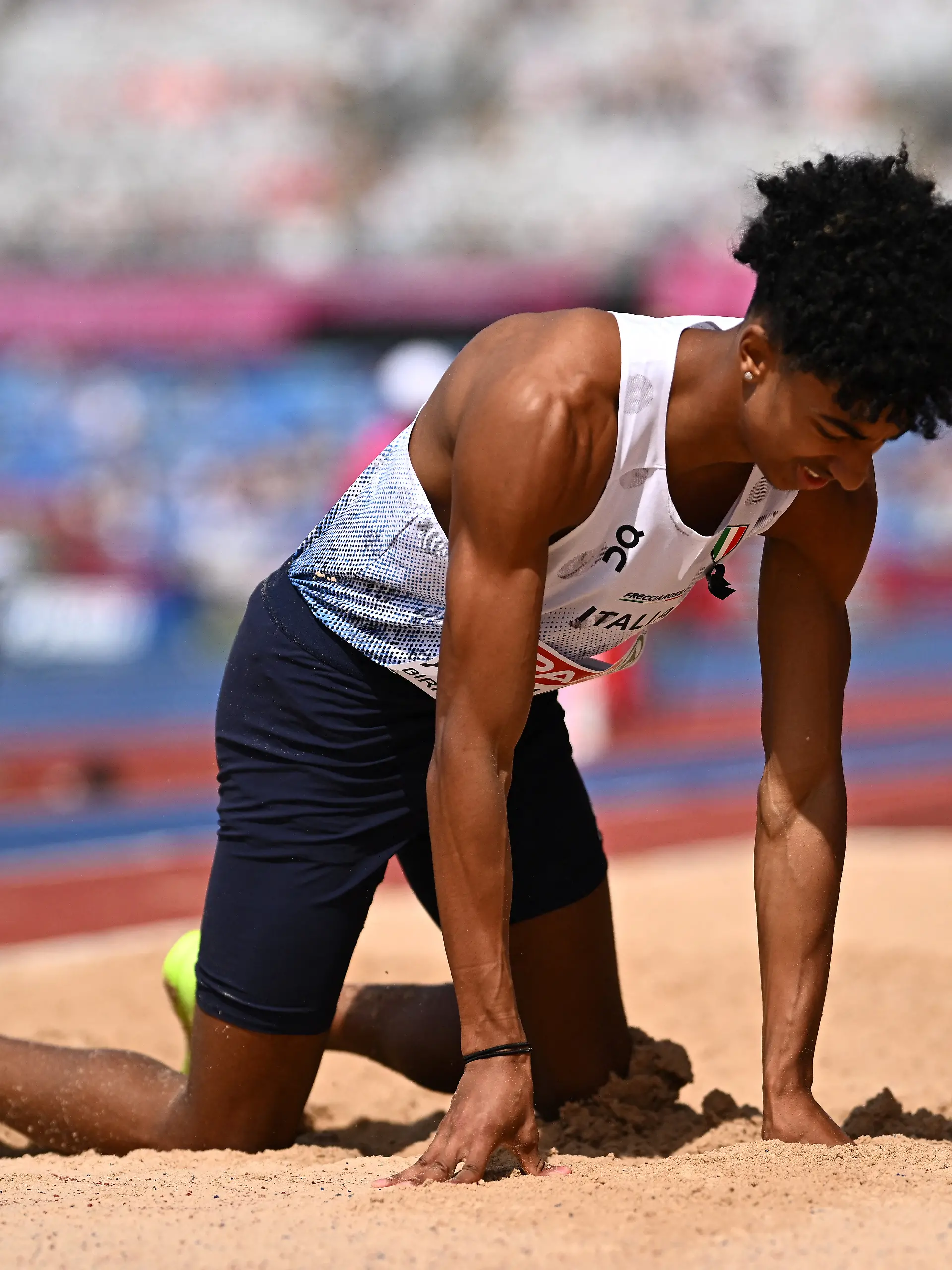 Athletics - European Athletics Championships - Alexander Stadium, Birmingham, Britain - August 10, 2026 Italy's Mattia Furlani reacts during the men's long jump qualification REUTERS/Dylan Martinez