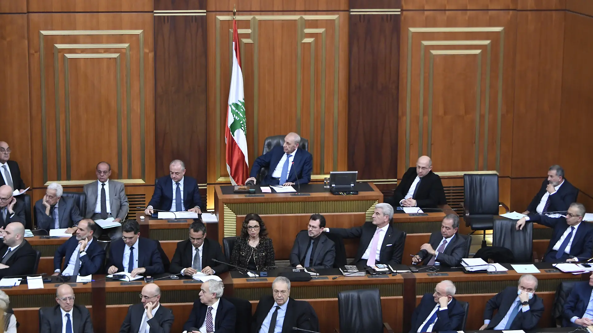 BEIRUT, LEBANON - FEBRUARY 26: Lebanese Parliament Speaker Nabih Berri attends a parliamentary session in Beirut, Lebanon on February 26, 2025. The Lebanese Parliament held a session to discuss and vote on the confidence of Prime Minister Nawaf Salam's newly formed government. Following discussions over two days, the government secured the confidence vote with the majority of lawmakers' support. (Photo by Houssam Shbaro/Anadolu via Getty Images)