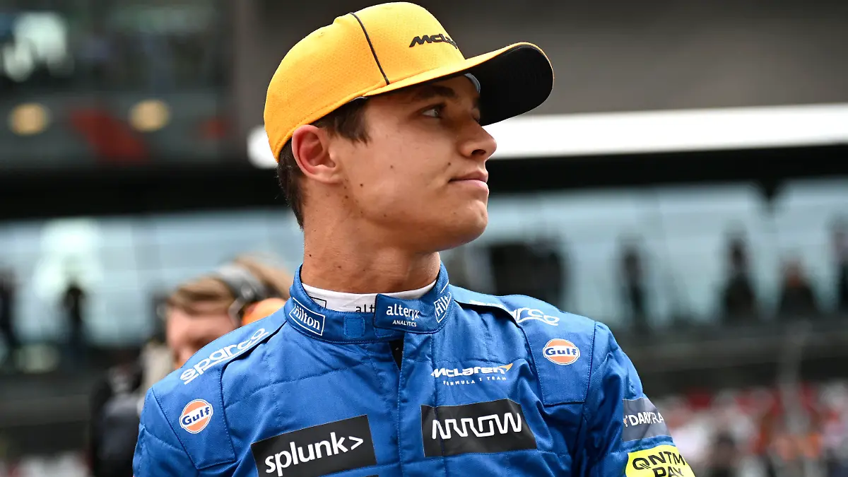 Mclaren driver Lando Norris of Britain during the Austrian Formula One Grand Prix at the Red Bull Ring racetrack in Spielberg, Austria, Sunday, July 4, 2021. (Christian Bruna/Pool Photo via AP)