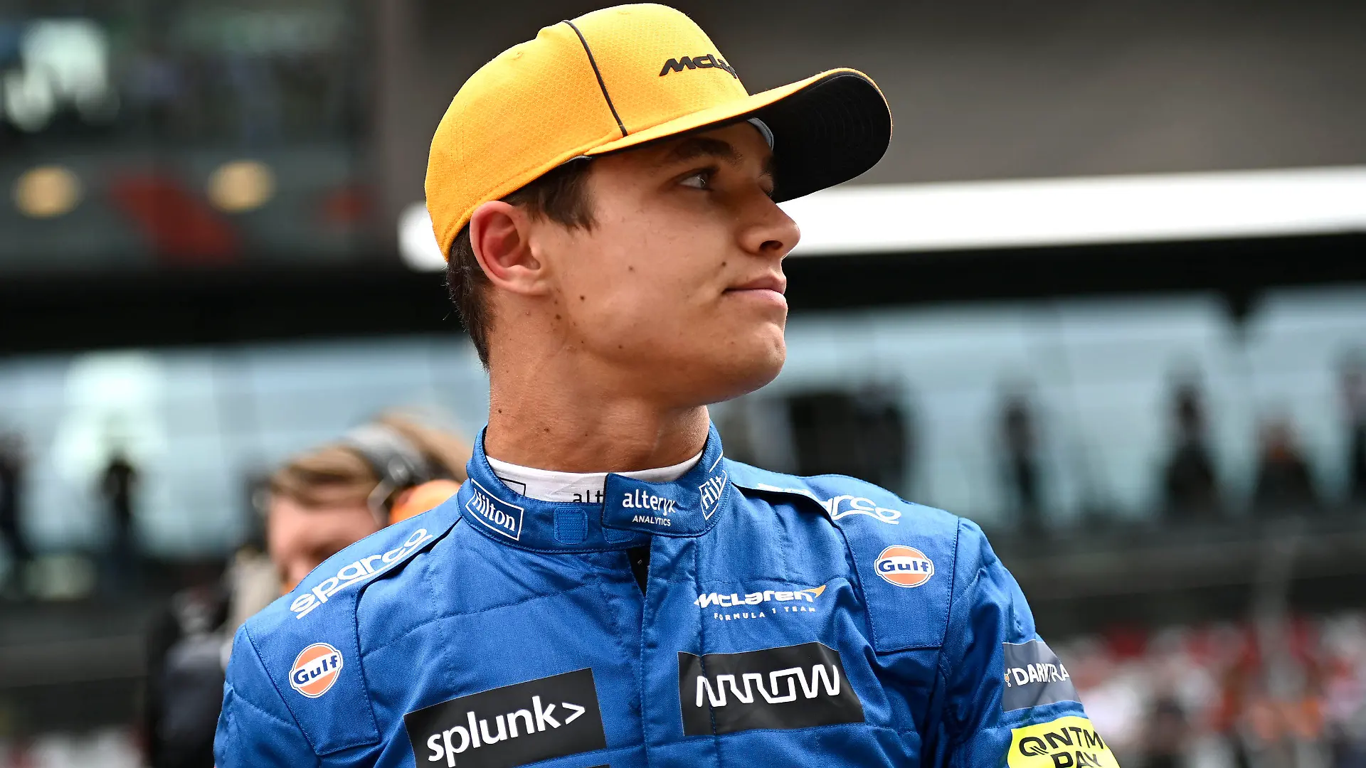 Mclaren driver Lando Norris of Britain during the Austrian Formula One Grand Prix at the Red Bull Ring racetrack in Spielberg, Austria, Sunday, July 4, 2021. (Christian Bruna/Pool Photo via AP)