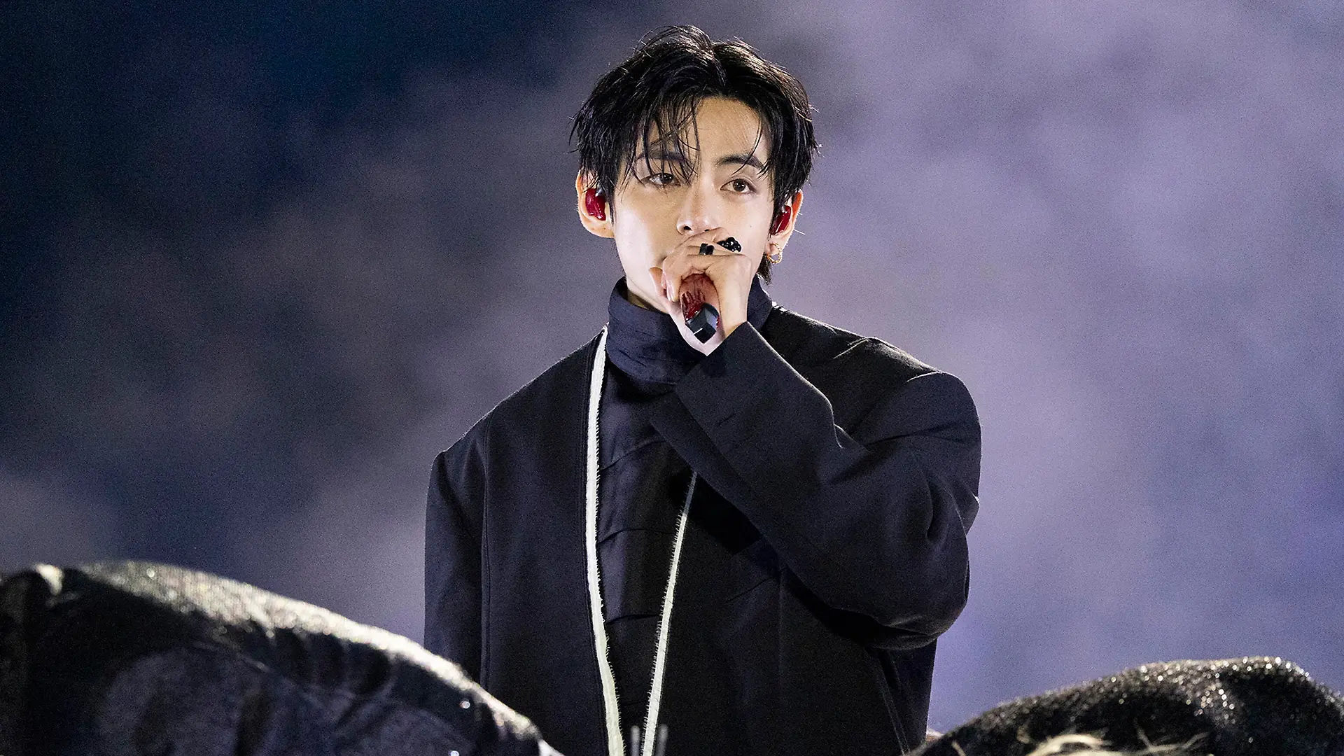 21 March 2026 Seoul, South Korea: (In This Photo Handout Provided by BIGHIT / Netflix) BTS member V, performs on the stage during a come back live concert Arirang at Gwanghwa-mun main street in Seoul, South Korea on March 21, 2026. (Photo by BIGHIT / Netflix / Handout via Sipa USA) ***Editorial Us Only***