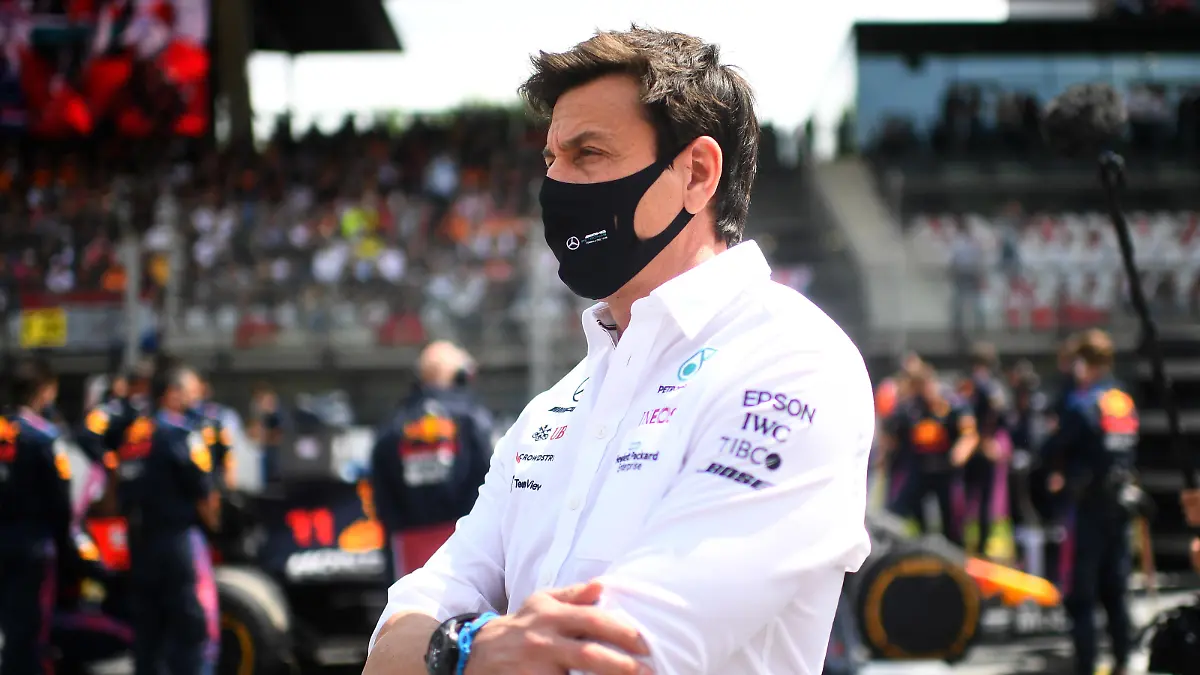 SPIELBERG, AUSTRIA - JULY 04: Mercedes GP Executive Director Toto Wolff looks on from the grid before the F1 Grand Prix of Austria at Red Bull Ring on July 04, 2021 in Spielberg, Austria. (Photo by Christian Bruna - Pool/Getty Images)