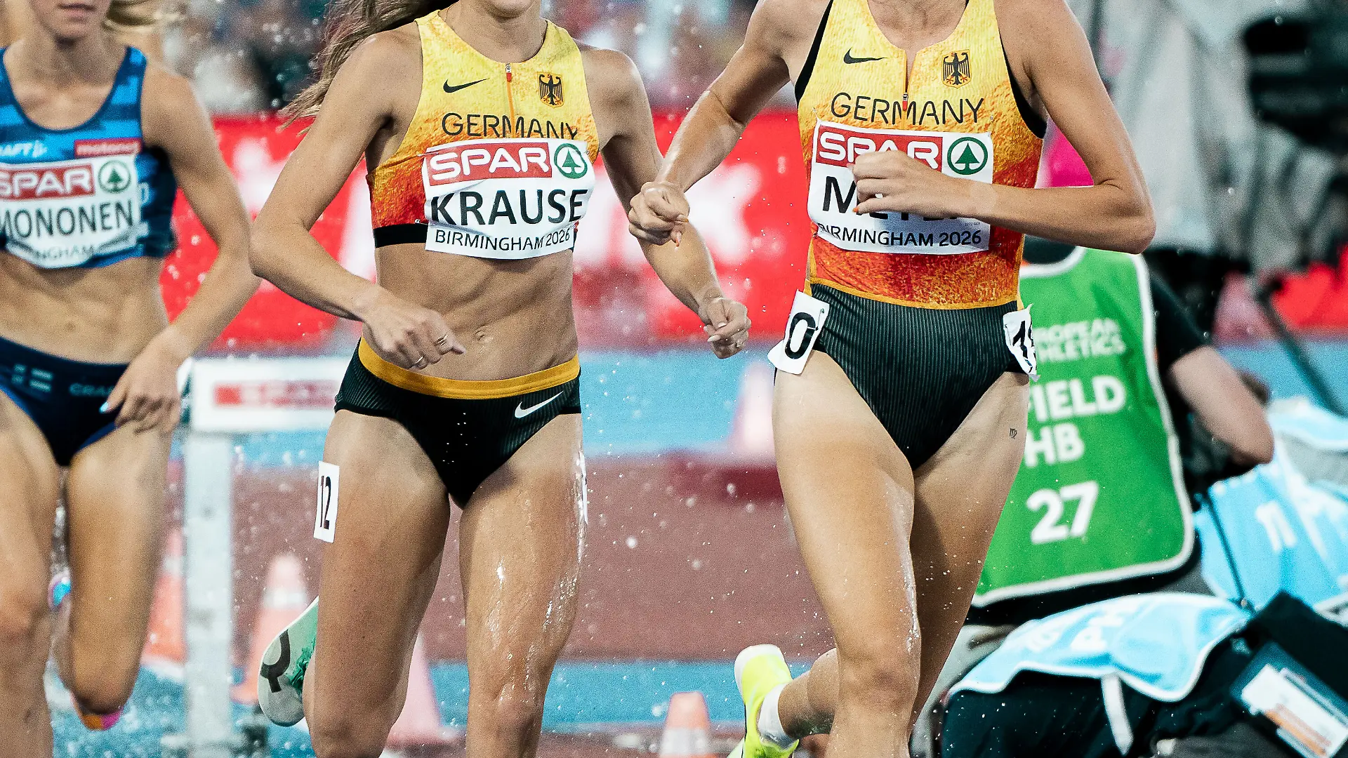 Gesa Felicitas Krause (Silversterlauf Trier, 3000m Hindernis Frauen), Lea Meyer (VfL Loeningen, 3000m Hindernis Frauen), GBR, Leichtathletik, Athletics, European Athletics Championships 2026, Leichtathletik Europameisterschaft 2026, Birmingham 2026, 09.08.2026, Foto: Eibner-Pressefoto/Stefan Mayer