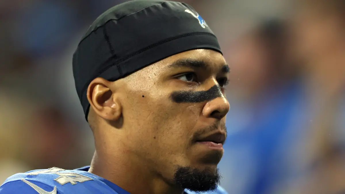 Wide receiver Amon-Ra St. Brown (14) of the Detroit Lions walks off the field after an NFL football game between the Detroit Lions and the Washington Commanders in Detroit, Michigan USA, on Sunday, September 18, 2022. (Photo by Amy Lemus/NurPhoto)