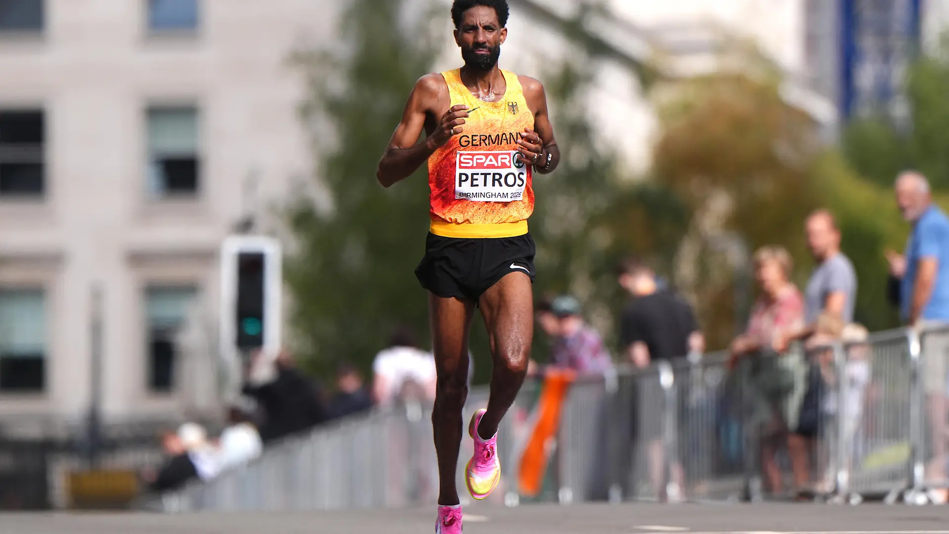 European Athletics Championships 2026 - Day Seven - Sunday August 16th. Amanal Petros of Germany during the Men's Marathon on day seven of the 2026 European Athletics Championship at Perry Barr's Alexander Stadium, Birmingham. Picture date: Sunday August 16, 2026. Photo credit should read: Martin Rickett/PA Wire. RESTRICTIONS: Use subject to restrictions. Editorial use only, no commercial use without prior consent from rights holder. URN:85580850