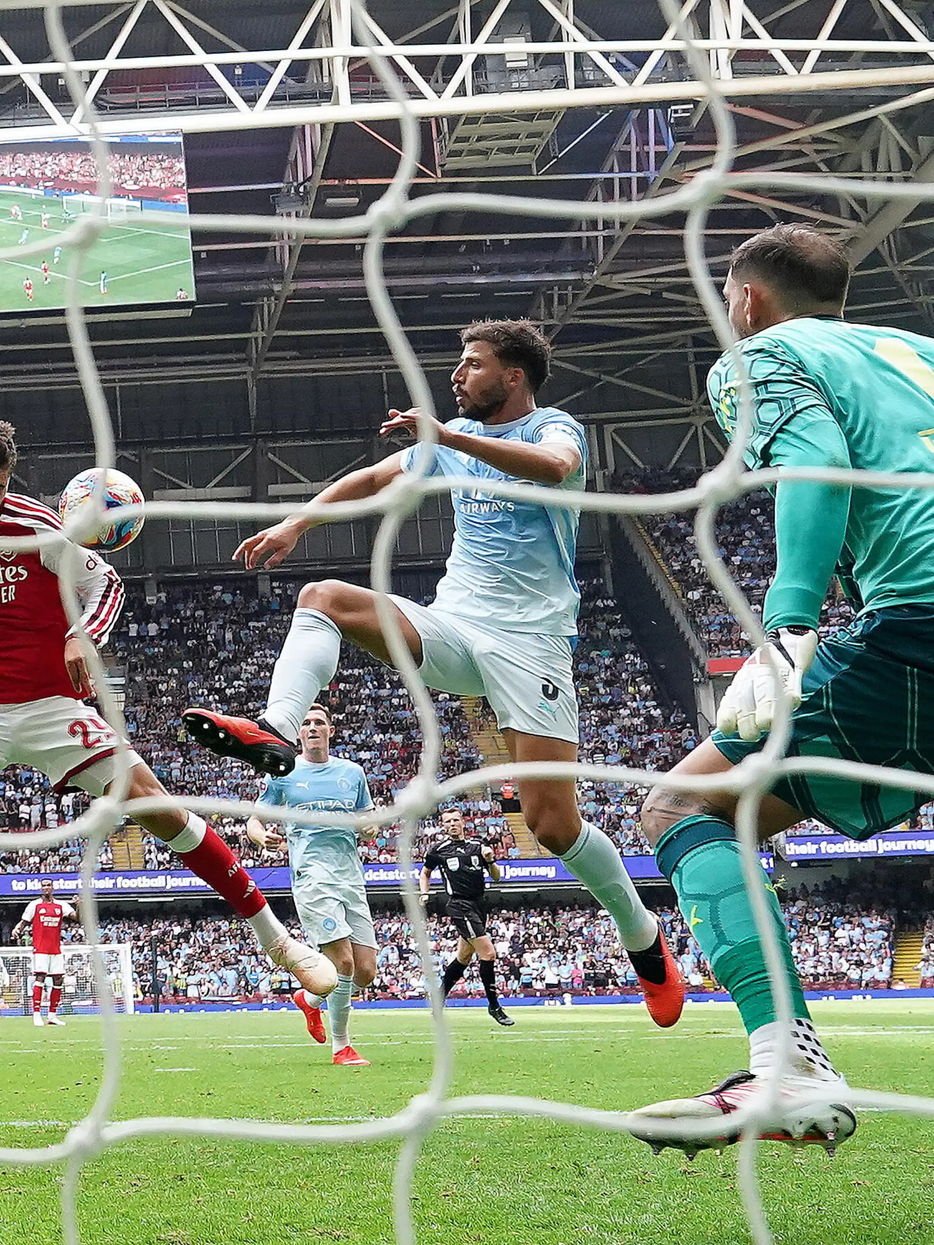 Manchester City v Arsenal - FA Community Shield - Principality Stadium. Arsenal's Kai Havertz (left) scores their side's second goal during the FA Community Shield match at the Principality Stadium, Cardiff. Picture date: Sunday August 16, 2026. Photo credit should read: Nick Potts/PA Wire. RESTRICTIONS: Use subject to restrictions. Editorial use only, no commercial use without prior consent from rights holder. URN:85584187