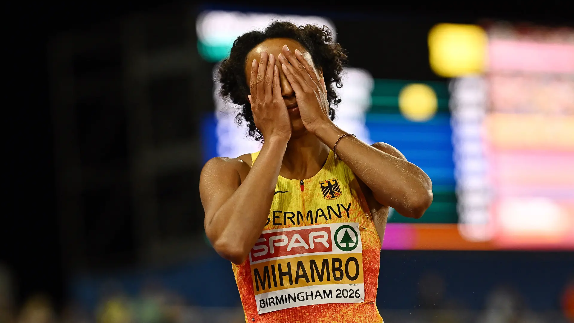 Athletics - European Athletics Championships - Alexander Stadium, Birmingham, Britain - August 16, 2026 Germany's Malaika Mihambo reacts during the women's long jump final REUTERS/Dylan Martinez