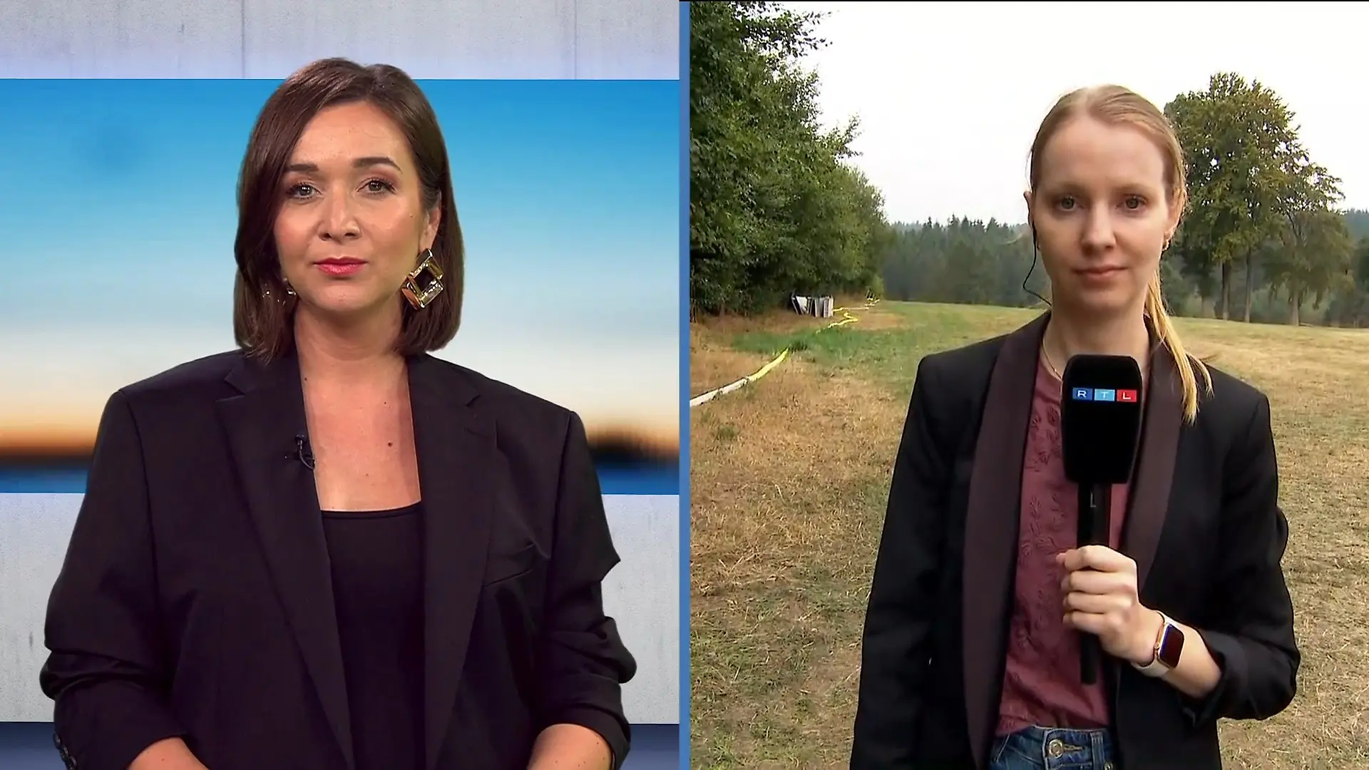 RTL WEST-Reporterin mit Tobias Schell Pressesprecher Feuerwehr Monschau Im Gespräch