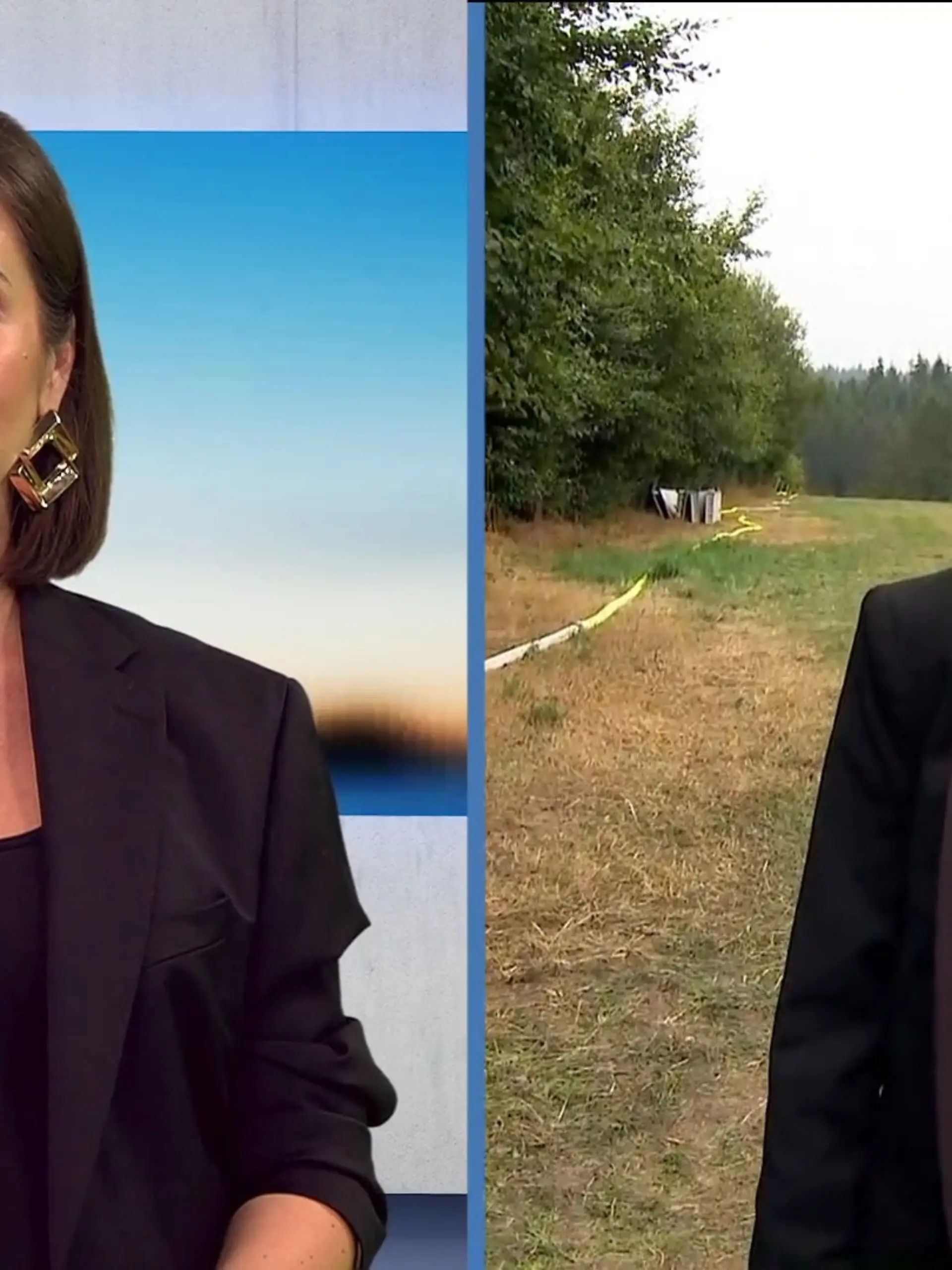 Bild zu: "RTL WEST-Reporterin mit Tobias Schell Pressesprecher Feuerwehr Monschau"