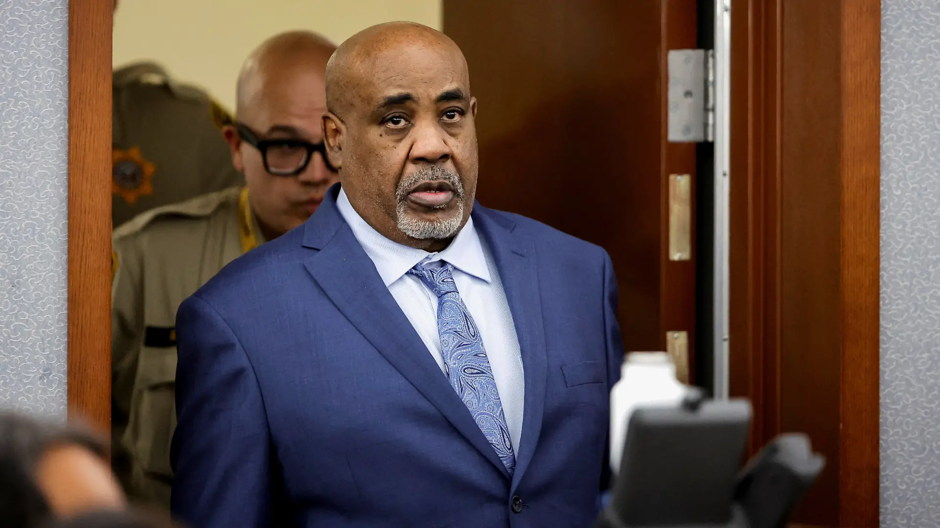 Duane Davis enters the courtroom after a break in his murder trial, related to the 1996 killing of rapper Tupac Shakur, at Clark County District Court Regional Justice Center in Las Vegas, Nevada, U.S., Monday, August 17, 2026. REUTERS/Steve Marcus/Pool