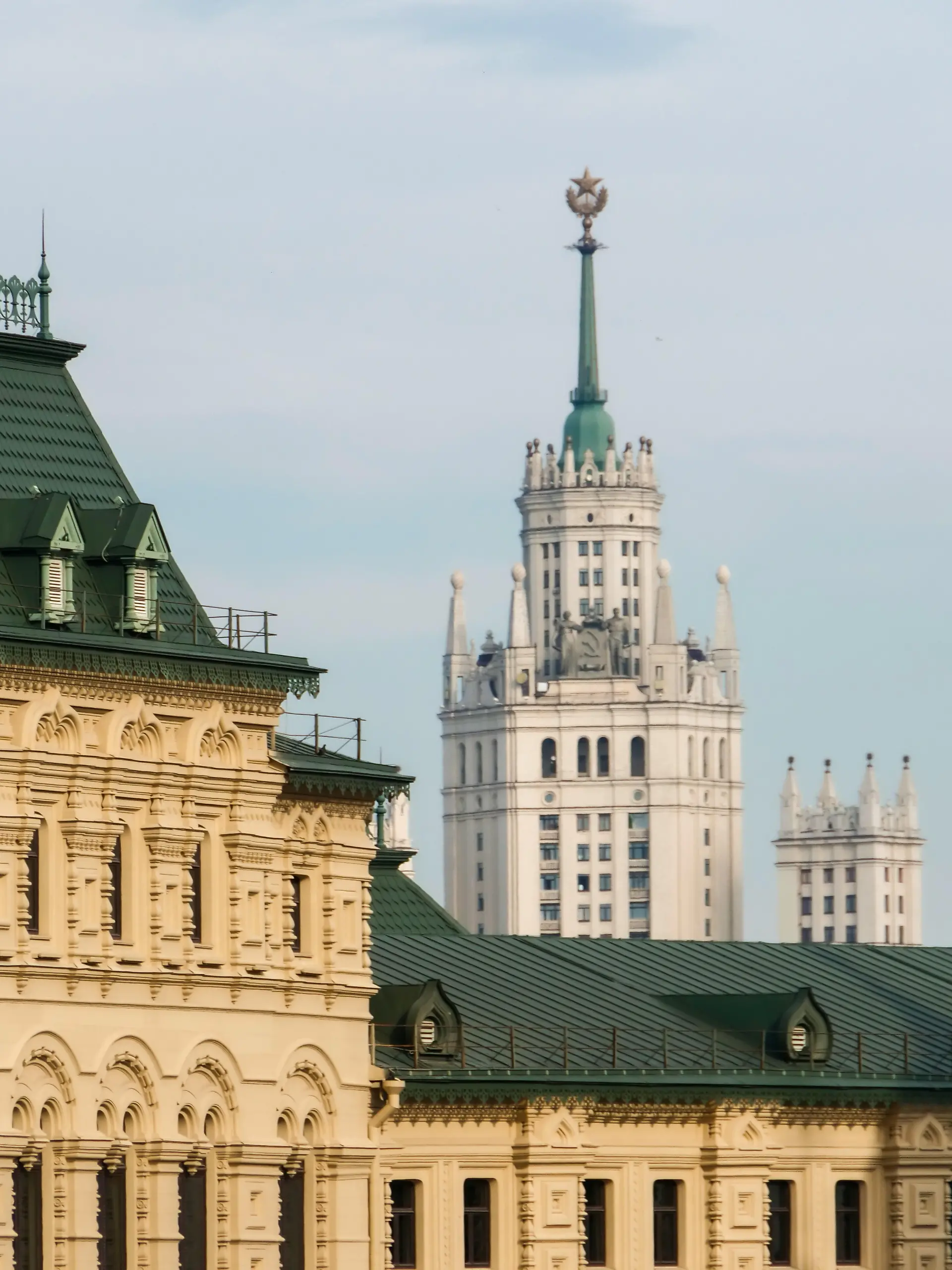 Moscow's GUM Mall with Kotelnicheskaya Building in View