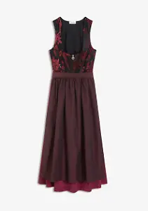 Bonprix Dirndl mit Samt in Midilänge (2-tlg.Set), Dunkelrot-floral