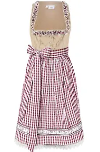 Dirndl mit Schürze, knieumspielend (2-tlg. Set), Beige-Rot-gemustert