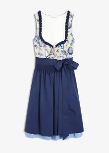 Dirndl mit bestickter Schürze (2-tlg.Set), blau-beige floral